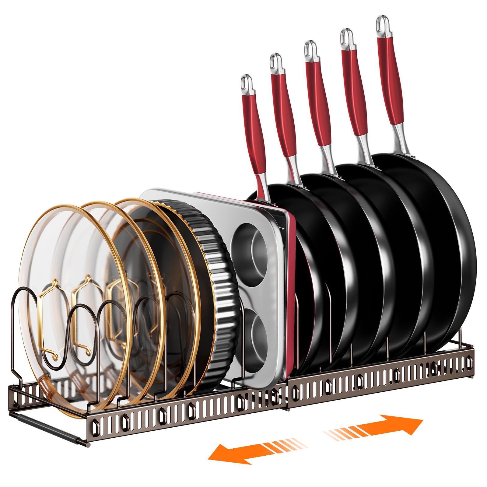 MUDEELAPots and Pans Organizer under Cabinet, Expandable Pan Lids Organizers inside Cabinet with 12 Adjustable Dividers, Kitchen Storage Organization Pot Holder Cookie Sheet & Cutting Board Organizer