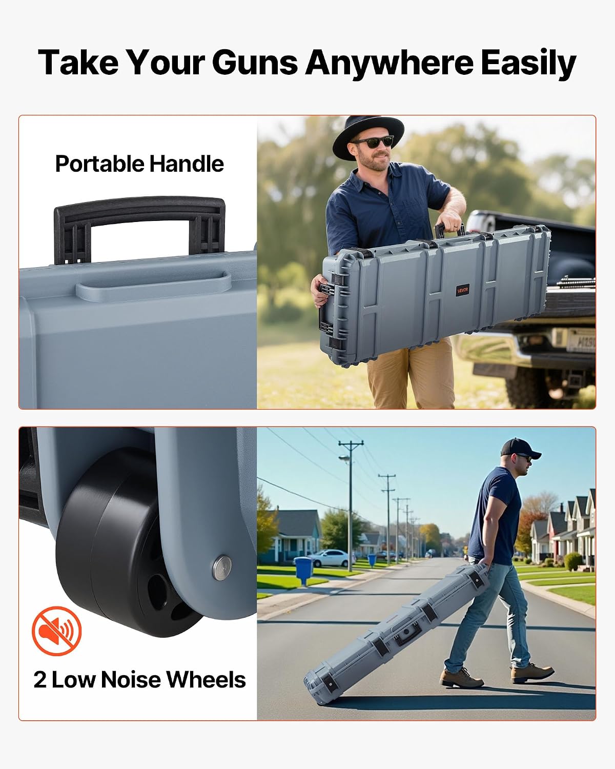 VEVOR Rifle Case, Rifle Hard Case with 4 Layers Fully-protective Foams, Lockable Hard Gun Case with Wheels, IP67 Waterproof & Crushproof, for Rifles or Shotguns