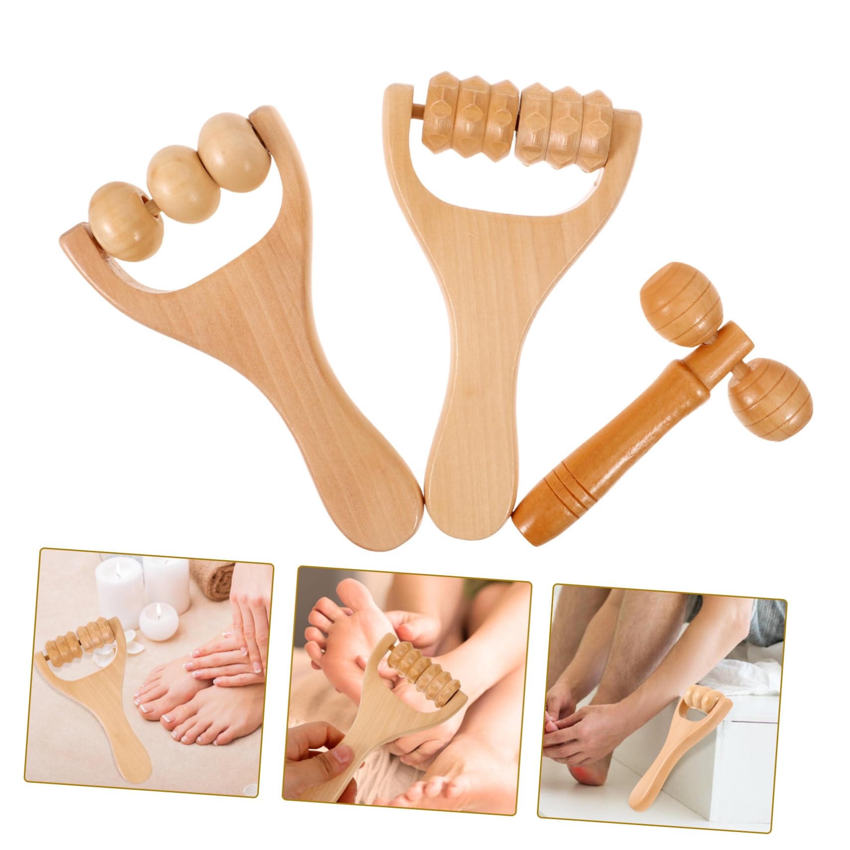 Rodillo de Masaje de Madera para Pies y Rostro, 1 Set