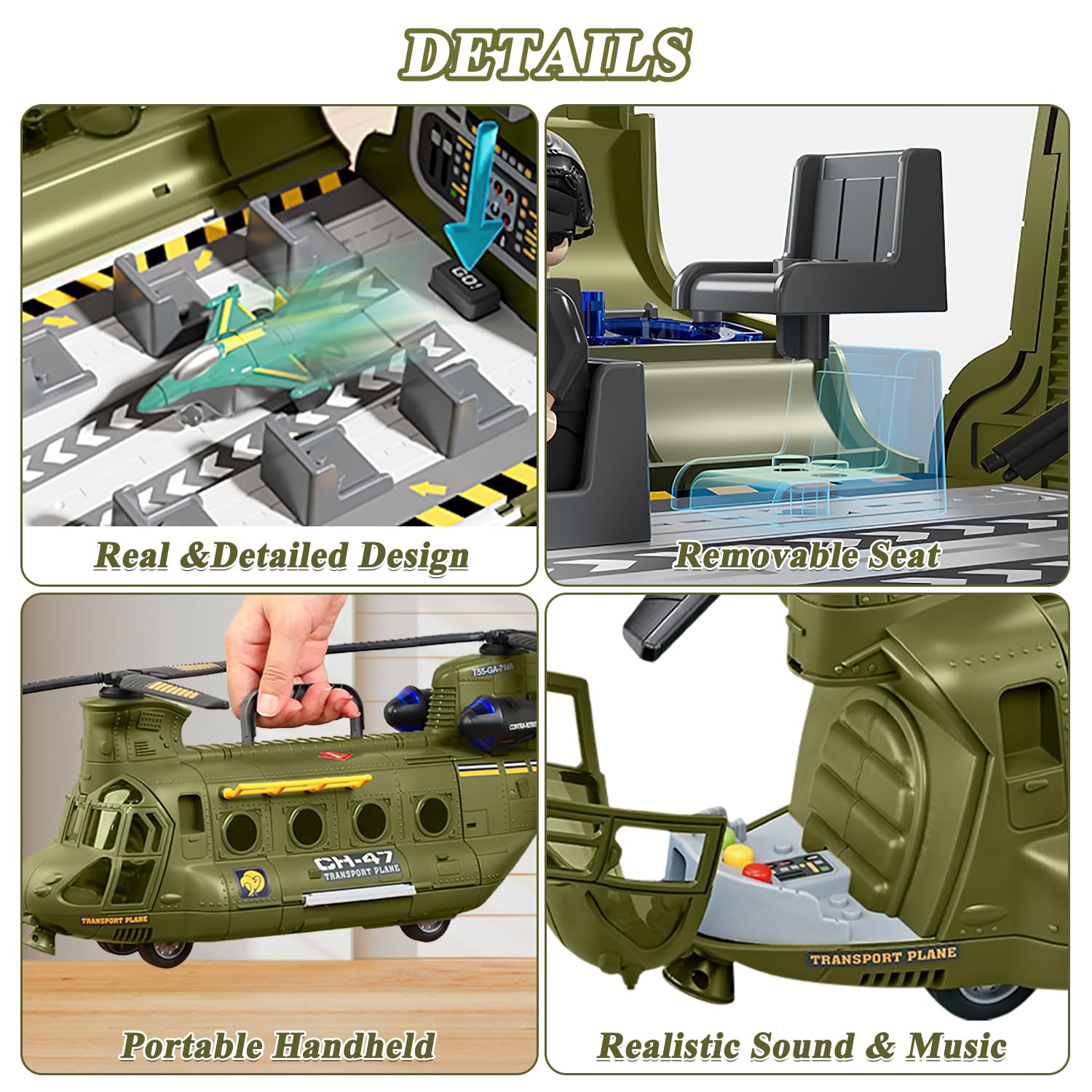 Mostop Juego de helicóptero militar con sonido y luz