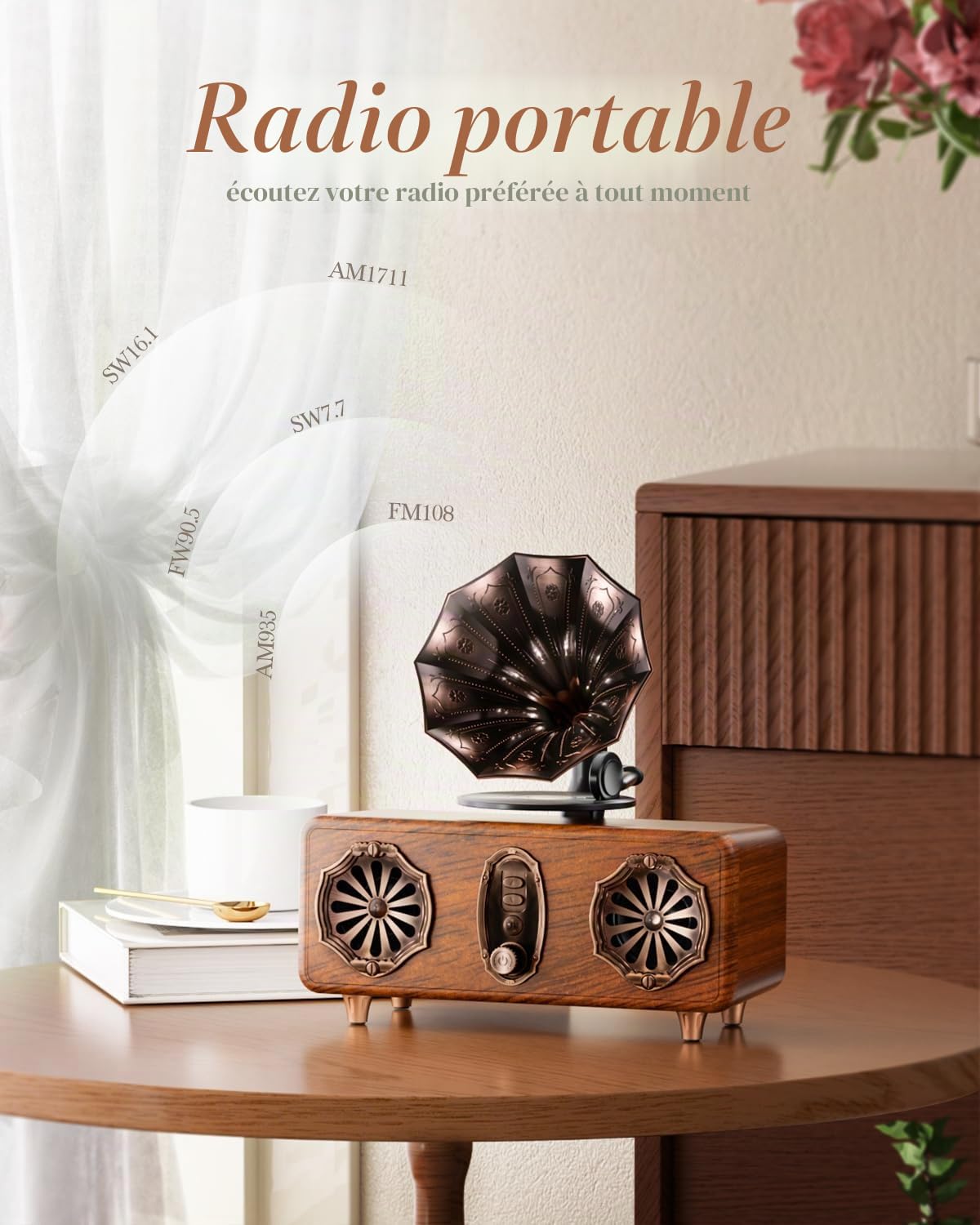 COLSUR Haut-Parleur Bluetooth rétro Vintage FM avec Prise en Charge Carte TF/AUX/USB Portable sans Fil pour iPhone Android 5 W Haut-Parleur Bluetooth 5.4 1800 mAh Batterie