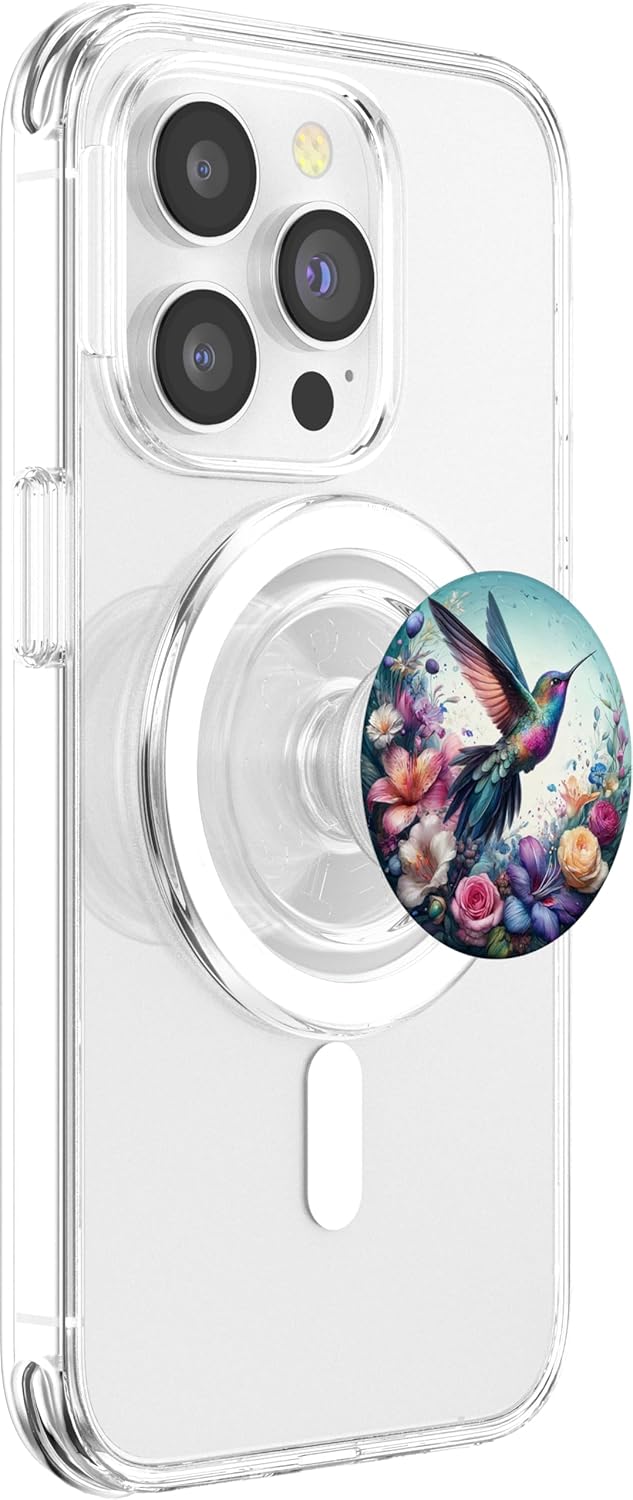 Aesthetic Floral Flowers Hummingbird Illustration Art PopSockets PopGrip for MagSafe