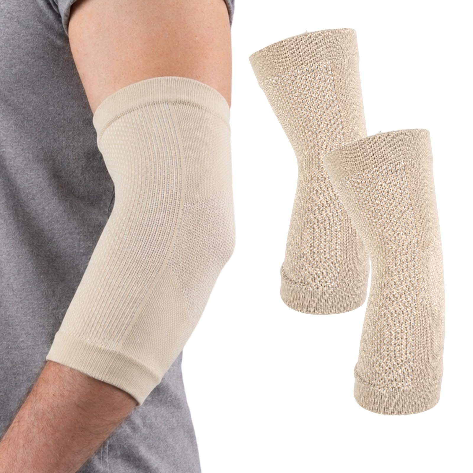 2 PCS Ellenbogenbandage, Kompression Ellenbogen Bandage, Ellenbogenschoner Damen Herren für Sport, Arthritis, Sehnenentzündung, Ellenbogen Sportverletzungen (Hautfarben, L)