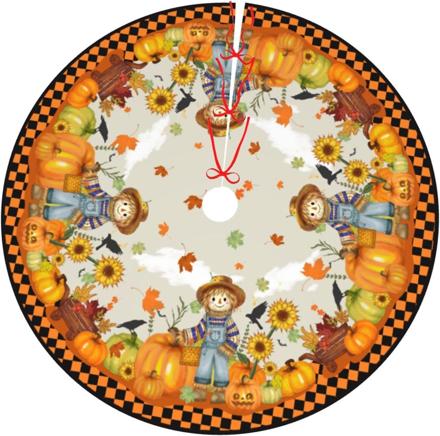 Fall Tree Skirt 30" Tree Topper Pumpkin Christmas Halloween Decorations
