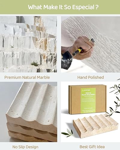 Miniatura 3 de Jabonera rústica de mármol, jaboneras rectangulares grandes para ducha y baño con diseño autodrenante