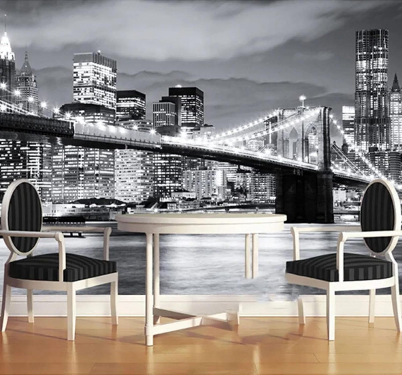 XLMING Large Black and White City Architecture Bridge Night View 3D Wallpaper Luxury Home Dining Decor Paste Sofa Living Room The Wall for Bedroom Mural-350cm×256cm