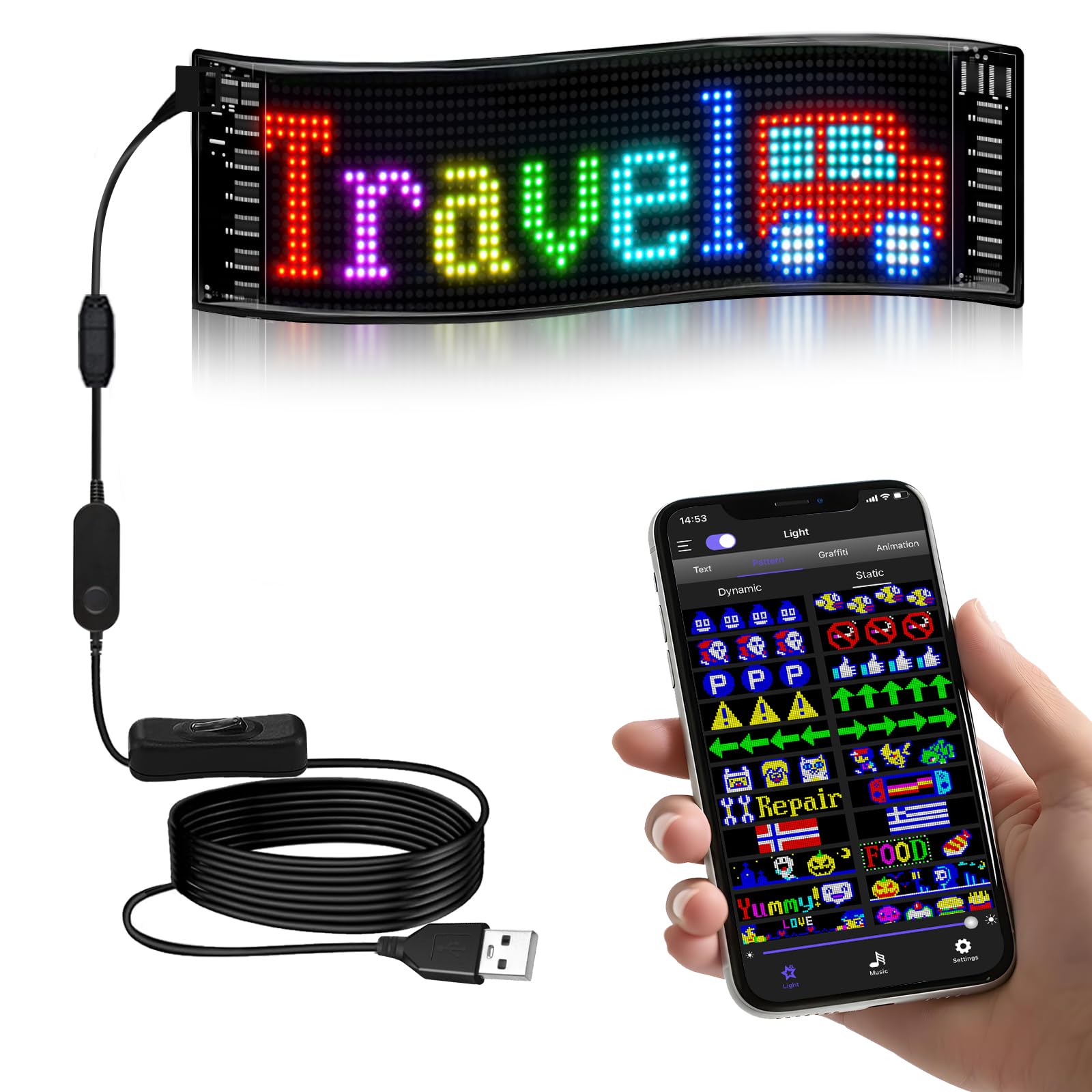 Programmable LED Car Sign | Message Scrolling LED Display for Indoor | Bluetooth APP | Custom Editor Animations/Text/Graffiti