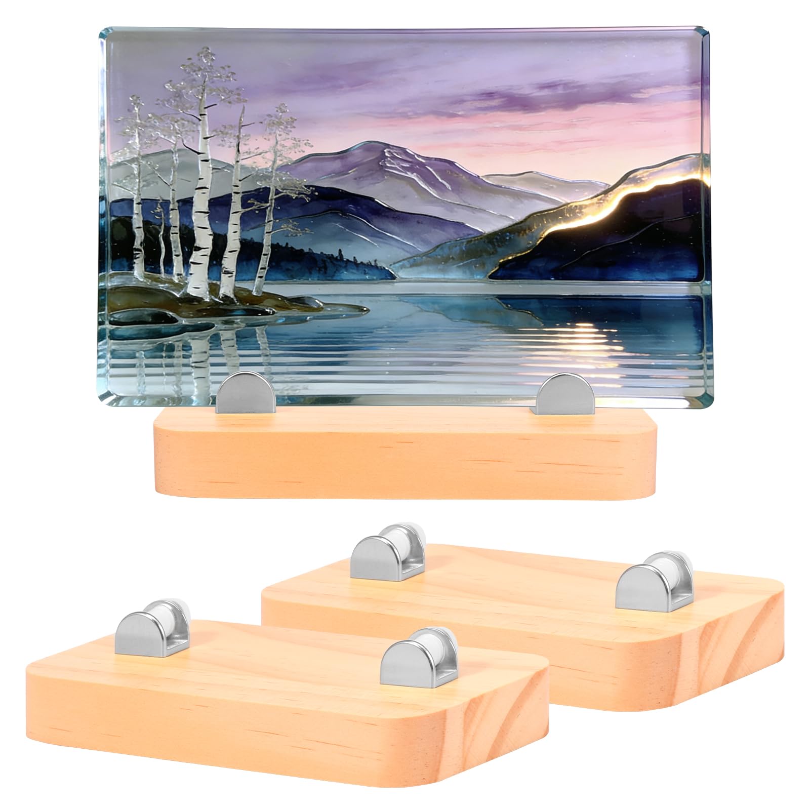 2Pcs Wood Display Stand,Adjustable Glass Display Stands,Rustic Fused Glass Art Base,7cm Decorative Plate Stand Holder for Glasses Art Creations Stained Ceramic Tiles Plaques Collectibles(15 CM)
