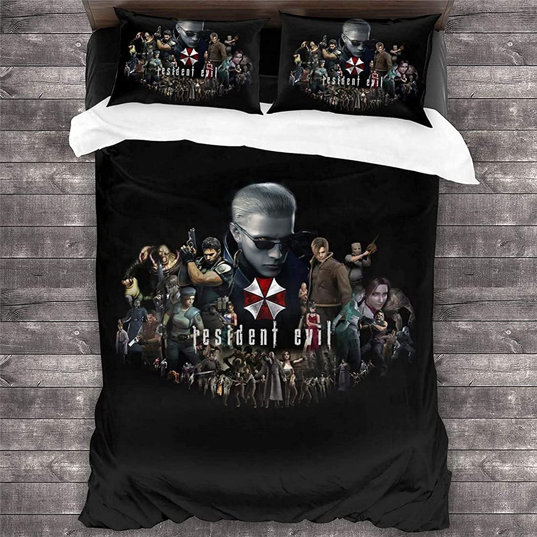 NICHIYOBI Resident Evil Duvet Cover Bedding Set - Duvet Cover and Pillowcase, Microfibre, 3D Digital Print, Three-Piece Bed Linen (10, Single 135 x 200 cm)