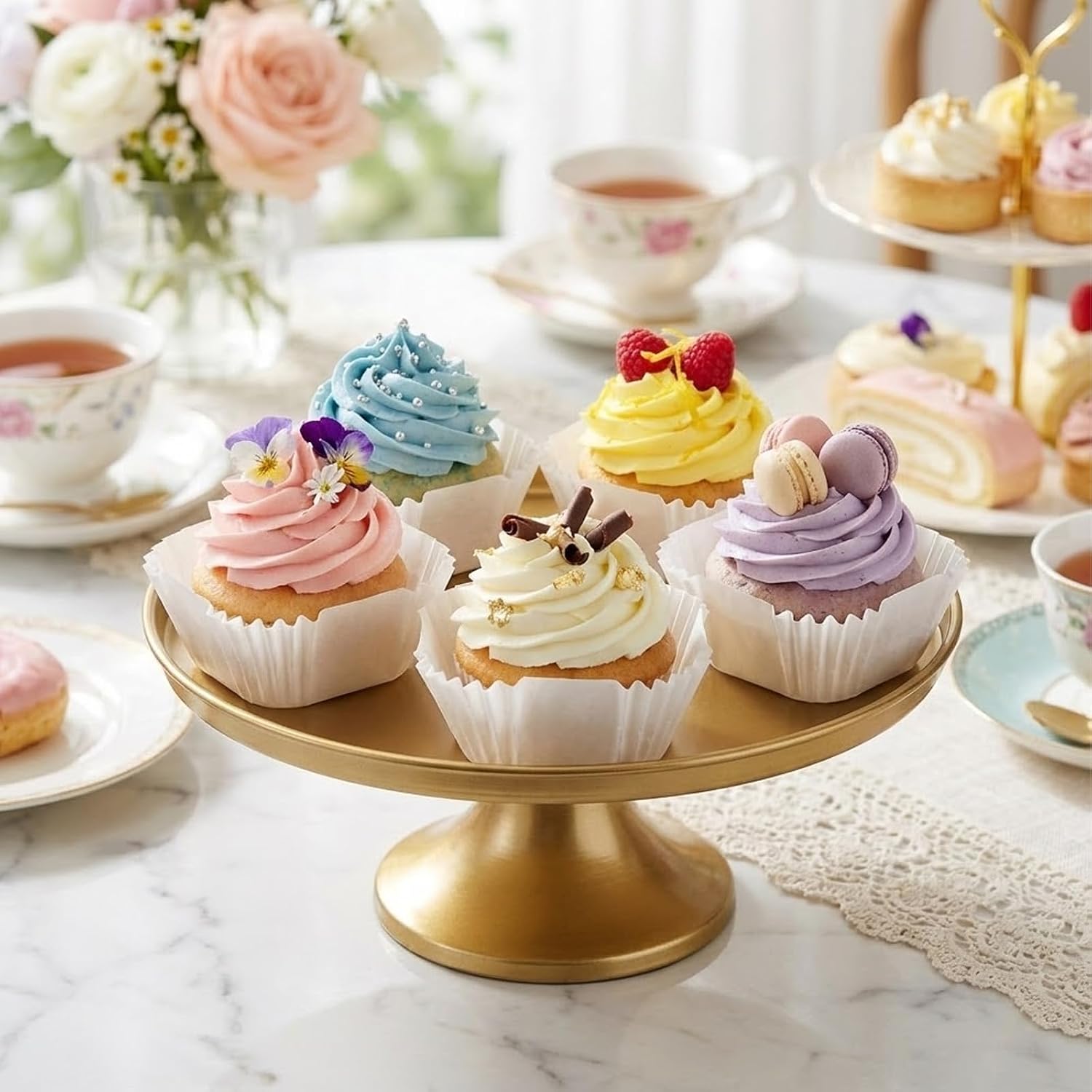 100PCS Square Cupcake Liners, 3.7x2.6x1.5 Inch White Cupcake Liners for Baking Muffin Cases for Baking Cupcakes Wrappers for Wedding Shower Birthday Party Supplies