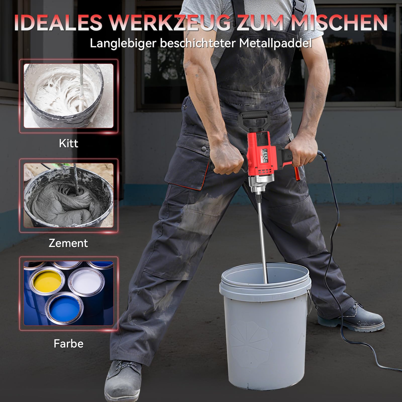 IMAYCC Neu 2-in-1 Bohren Rührwerk Set, Tragbarer Betonmischer 3200W 20A für Bohren und Mischen, Variabler Geschwindigkeit Betonschlamm Mixer, Ideal für Futtermittel, Putz, Farbe, Zement, Mörtel etc.