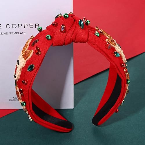Vista 151 de Diadema de Navidad para mujer, accesorios de Navidad con cuentas, arco de Navidad, copo de nieve, diadema anudada HOHOHO, rojo y verde, perla