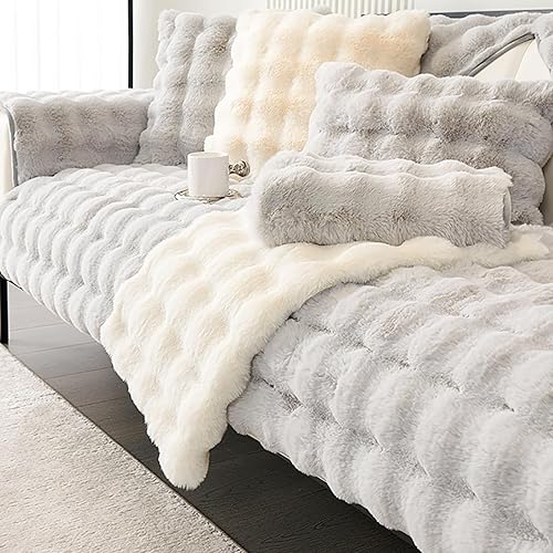 Miniatura 7 de Funda de sofá suave y cálida de piel sintética, gruesa y peluda, antideslizante, de terciopelo de felpa, protector de muebles para sala de estar,