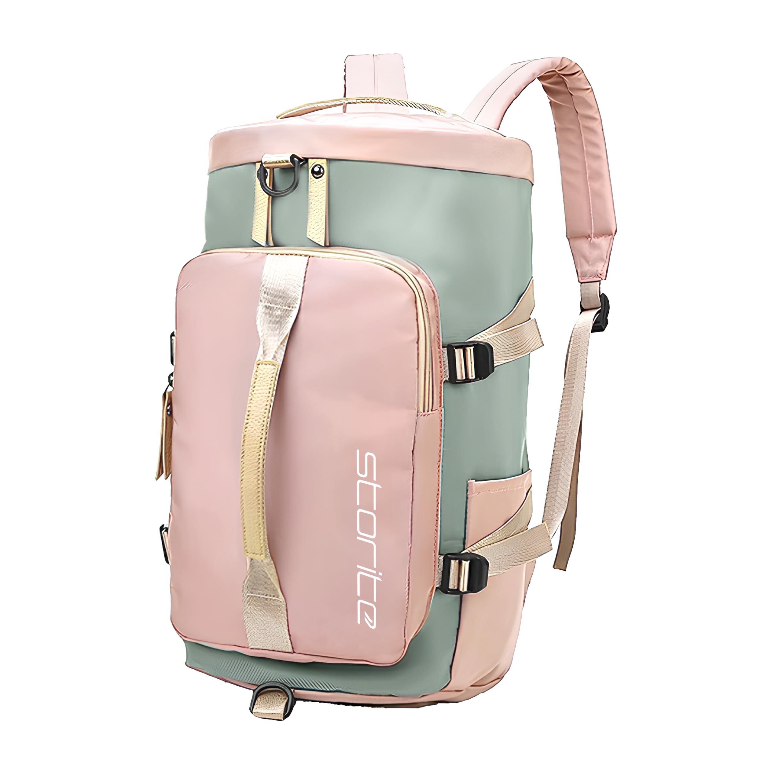 Nylon 25Cm Small Imported Lightweight Waterproof Duffle Bag, Rucksack Travel Bag For Women With Separate Wet Pocket & Shoes Compartment, Backpack Carry Luggage Bag(43 x 25 x 26 CM) (Pink/Grey)