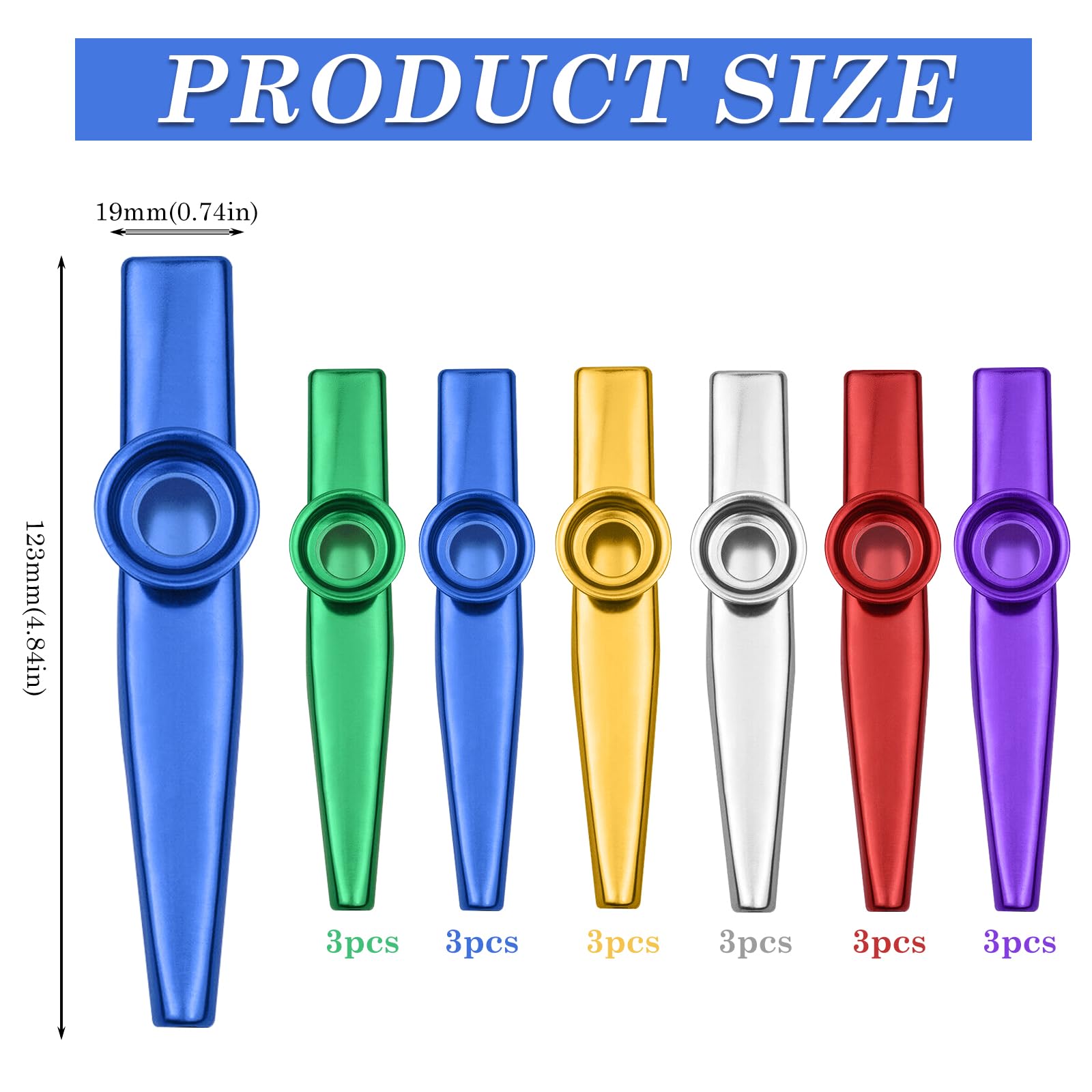 Ensemble de 18 Kazoos : 6 couleurs Kazoo en plastique, Instrument de musique, pour les amoureux de musique, débutants, cadeaux à prix abordable, pour les fêtes (Or, Argent, Vert, Rouge, Bleu