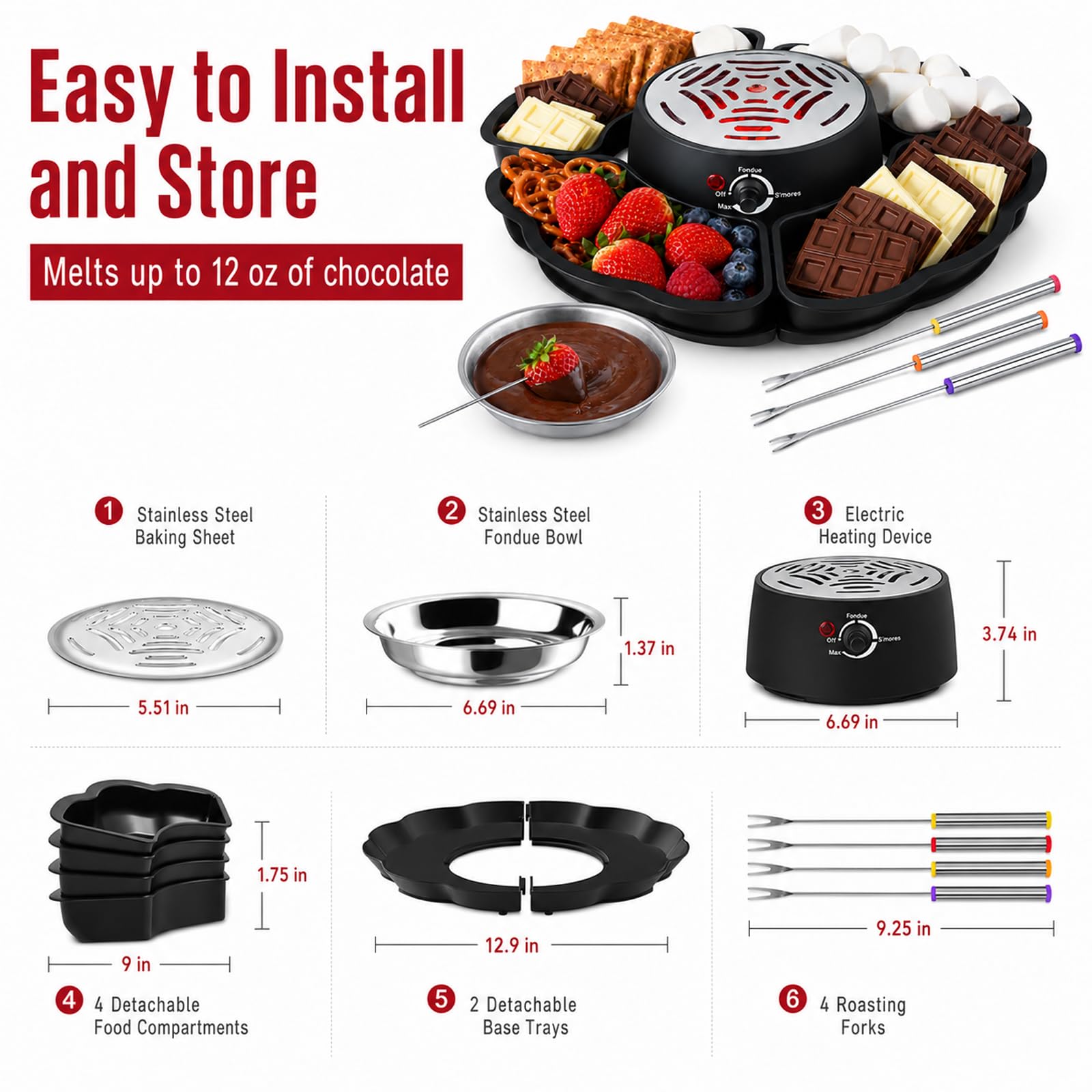 Set 2 en 1 de S'Mores y Fondue, Tostador sin Llama con 3 Niveles de Calor