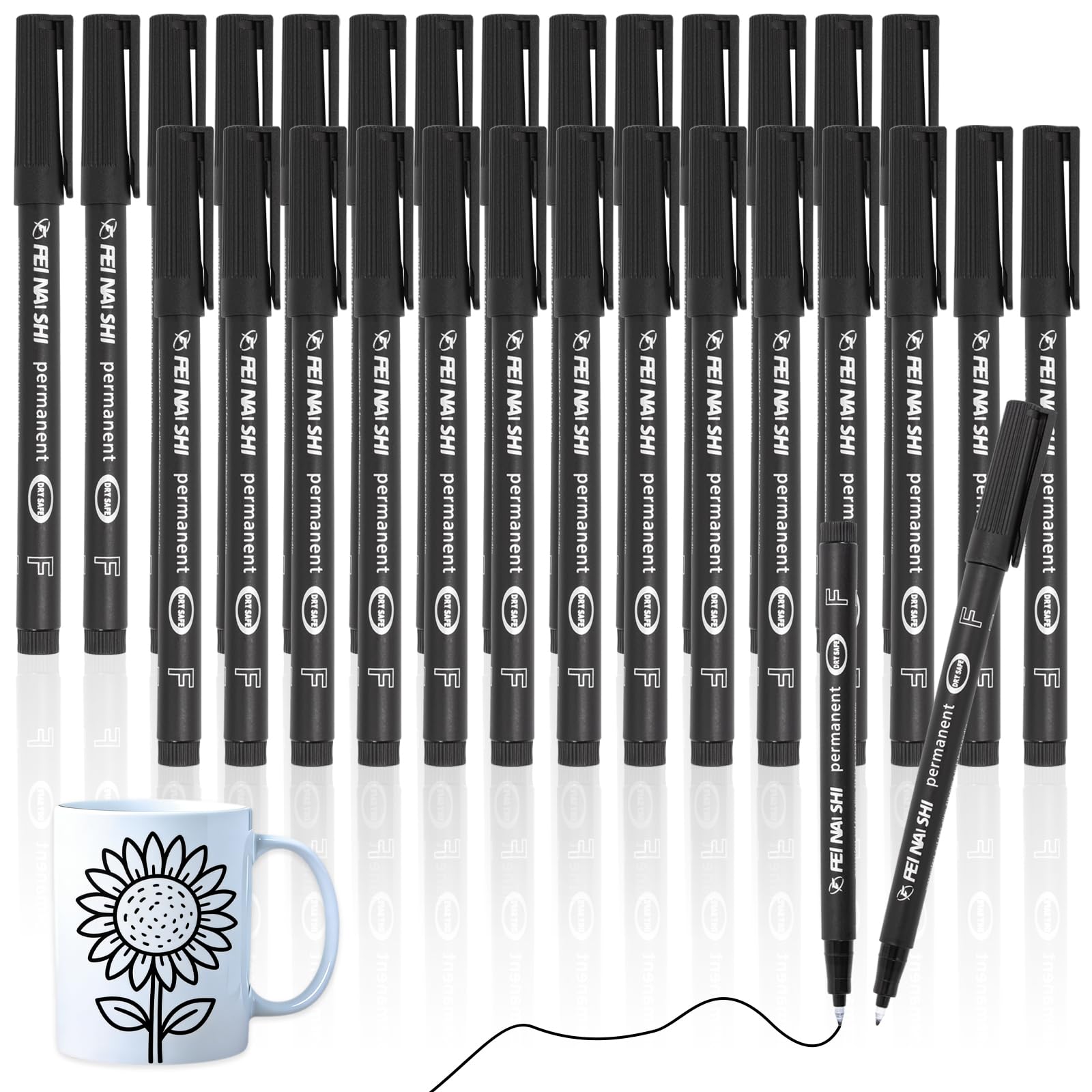 Kunoli 30 Pcs Black Permanent Marker Pens, 0.6 mm Fine Tip, Quick Dry Waterproof Fine Point Markers for Plastic, Glass, Metal, Wood, Paper, Labelling, Office and School Use — image 1
