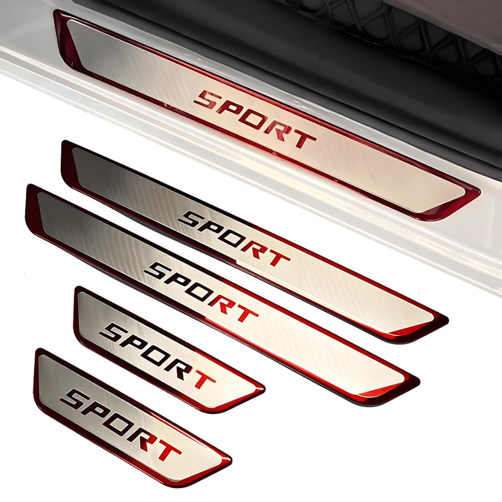 RENZDMH 4 Pcs Stainless Steel Door Sill Protectors for Abarth Fiat 500 Abarth 595 Abarth 124 Spider, Door Threshold Guard Strips Scratch-Resistant Entry Guard Plates,Red