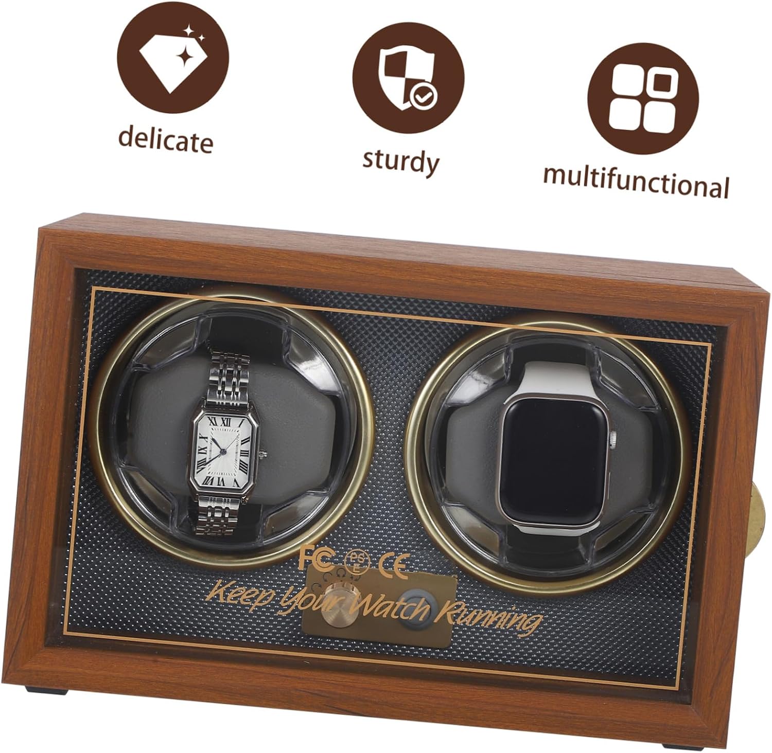 MAGICLULU Retro Wood Watch Winder Box for Two Watches, Coffee Finish