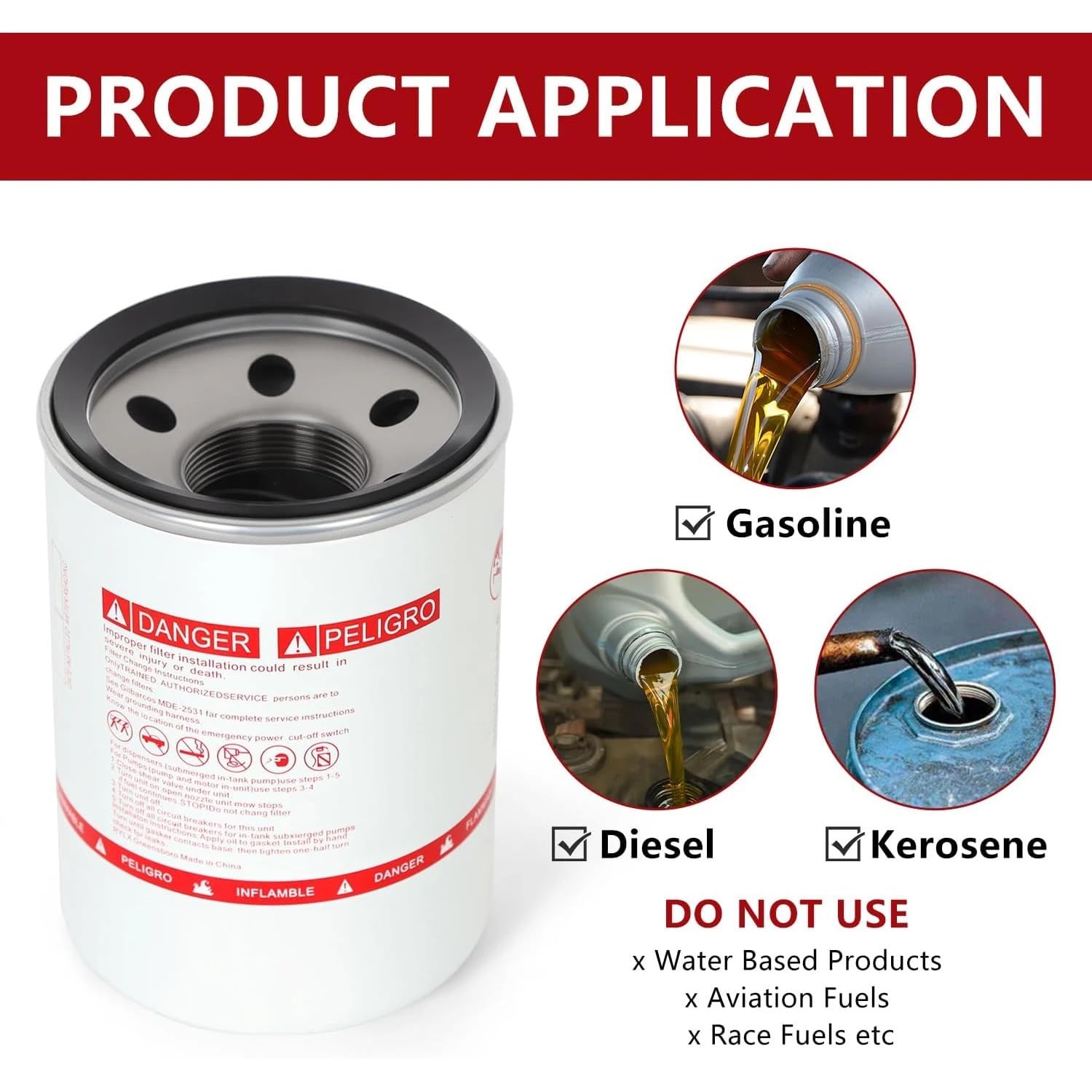 Filtro de gasolina R18189-30 K82584 U103 BT371-10 HF6117v Dispensador de combustible diésel Elemento filtrante de combustible para eliminación de partículas, 25 GPM Filtro separador de agua
