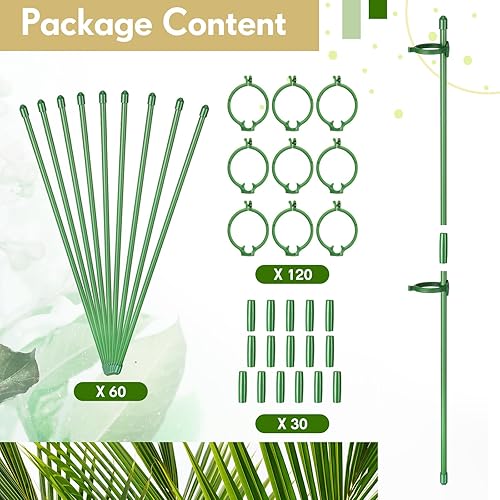Miniatura 4 de meekoo 60 estacas ajustables para plantas de jardín, anillos de soporte de jaula de plantas de un solo tallo con clips y tubo de conexión para