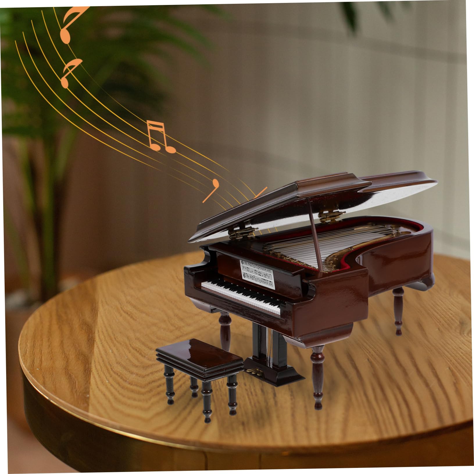 Vaguelly Caja Musical Portátil con Forma de Piano de Escritorio en Madera y Metal, Adorno Práctico y Elegante para Regalo de Cumpleaños