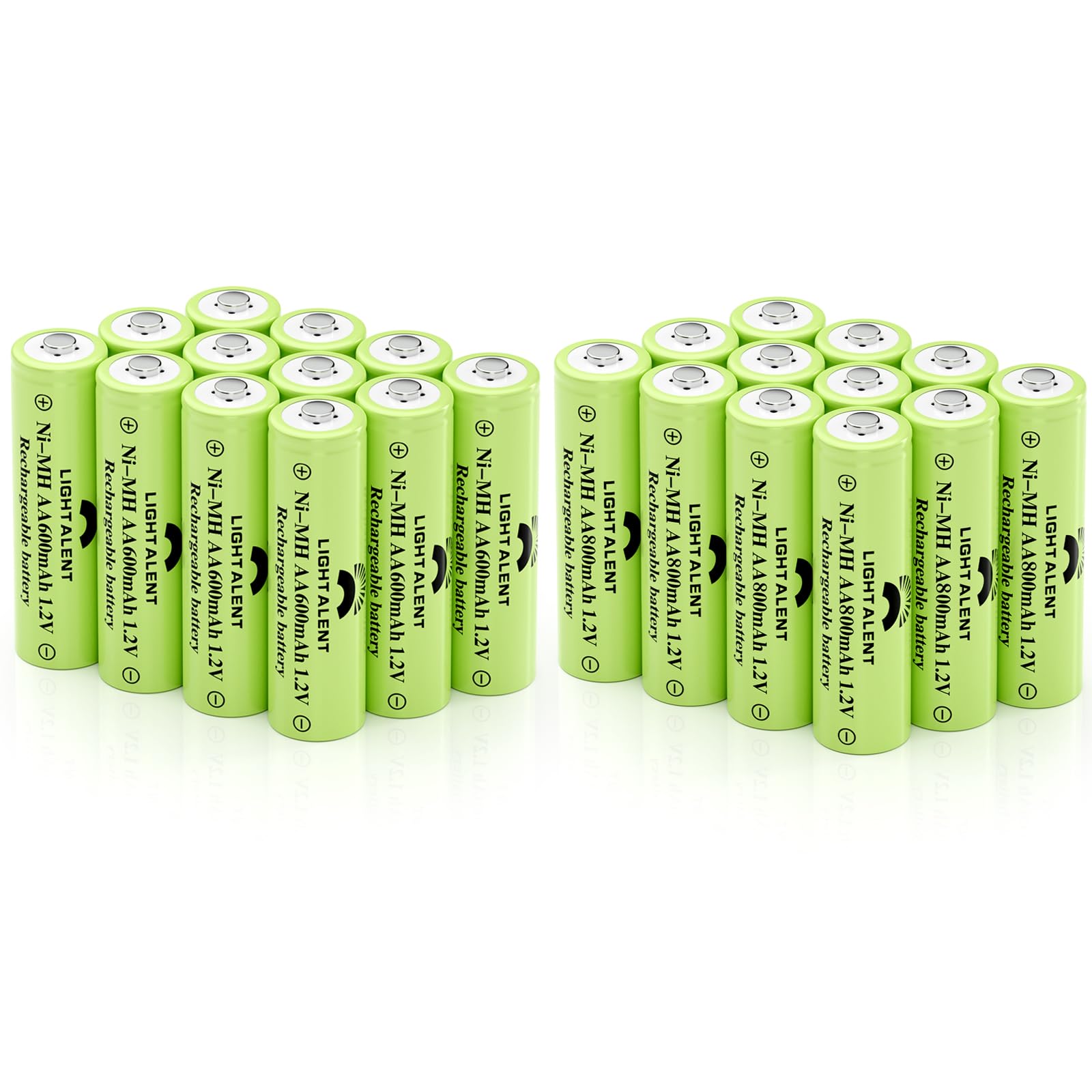 Ni-MH AA Rechargeable Batteries, Double A High Capacity 1.2V Pre-Charged for Garden Landscaping Outdoor Solar Lights, String Lights, Pathway Lights 600mAh 12pack + 800mAh12pack