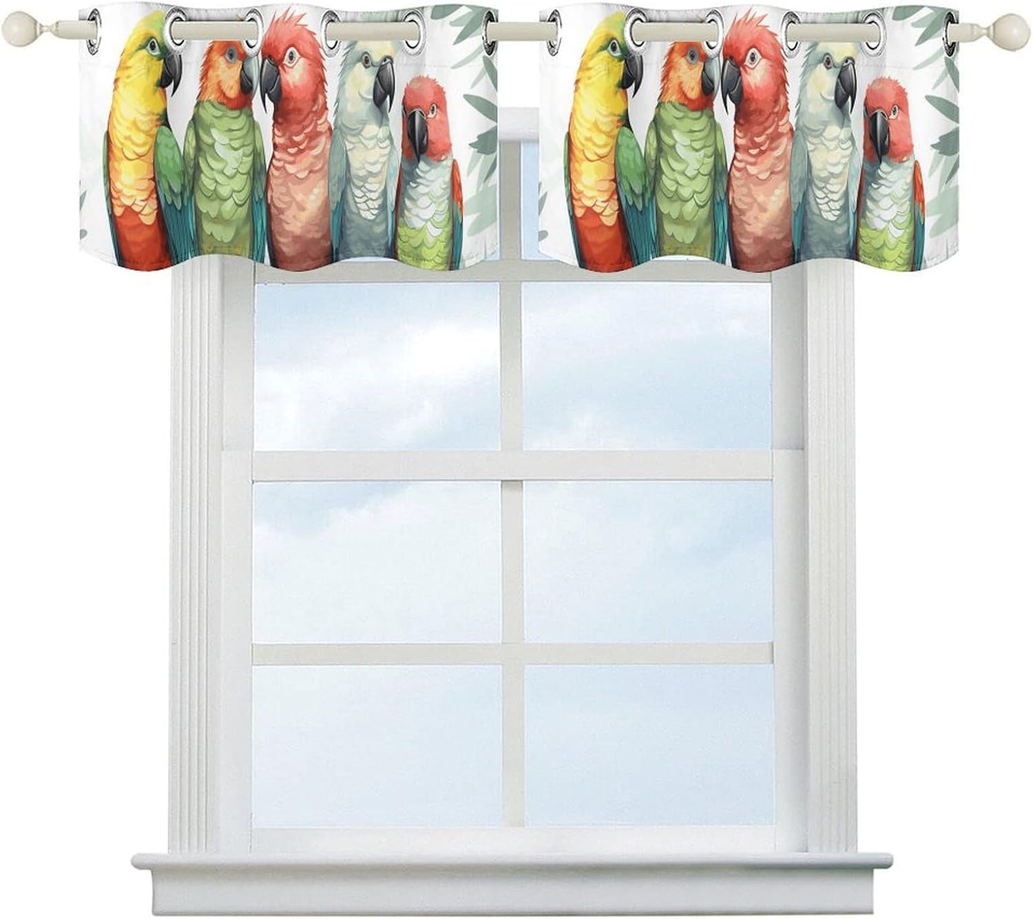 Colorful Parrots On Tree Valance for Windows, 2 Pack Kitchen Curtains Modern Home Decor, Soft Blackout Window Curtains for Living Room & Bedroom, 18 X 52 Inch