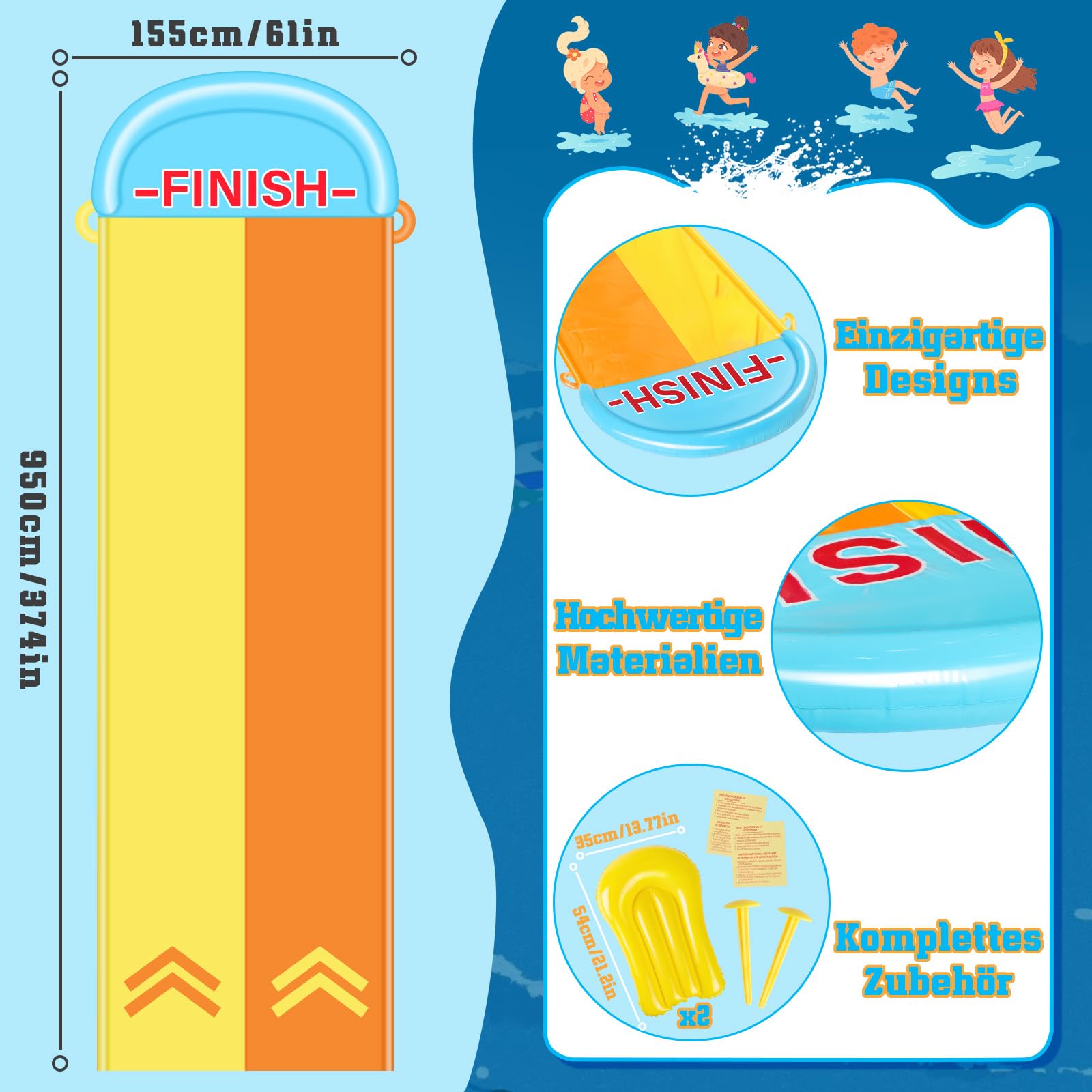 BuzzoXerex 31,16ft/950cm Tobogán de Agua 1.5m Tobogán de césped de DobleTobogán Hinchable con 2 Tablas inflables para Fiestas de Verano, Jardín, Acuáticos al Aire Libre