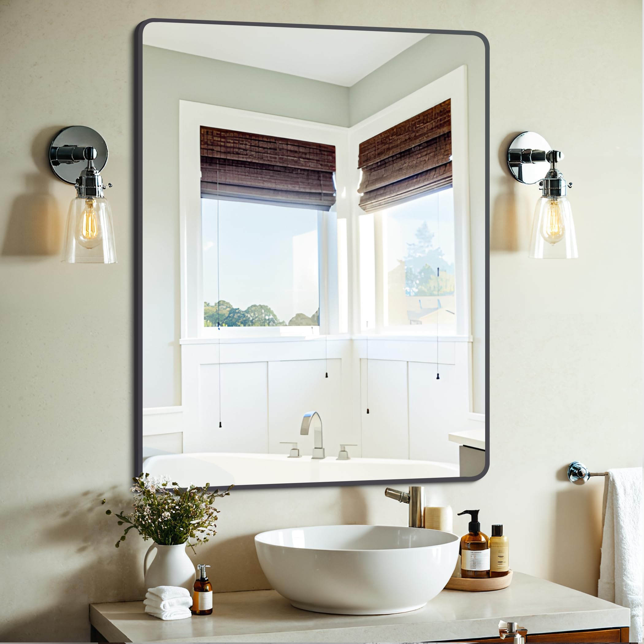 Amazon.com: Sweetcrispy Black Metal Framed Bathroom Vanity Mirrors for ...