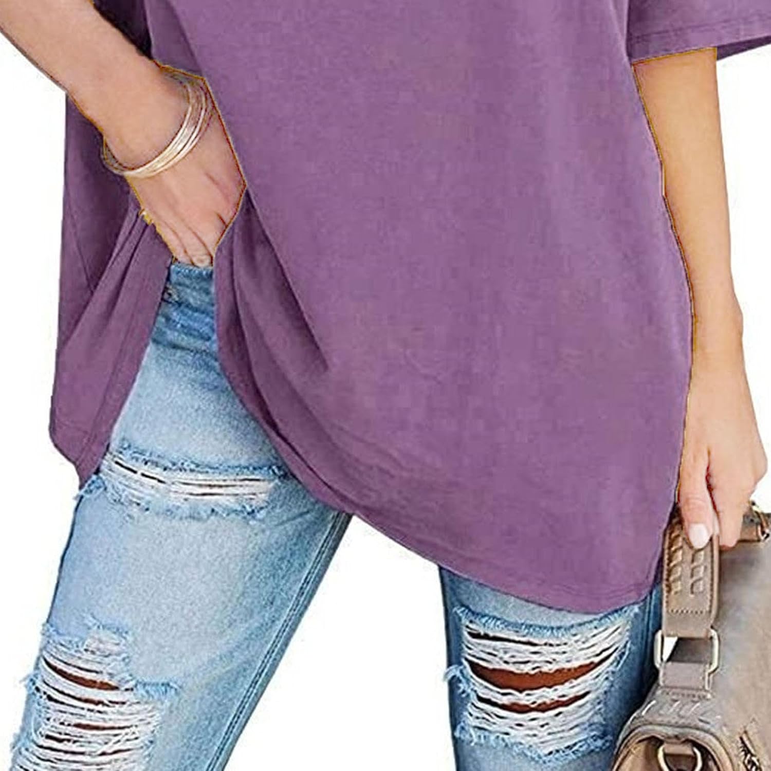Women's Half Sleeve Oversized T Shirts V Neck Cozy Comfy Tunic Summer Tops Casual Loose Fit Cotton Tops