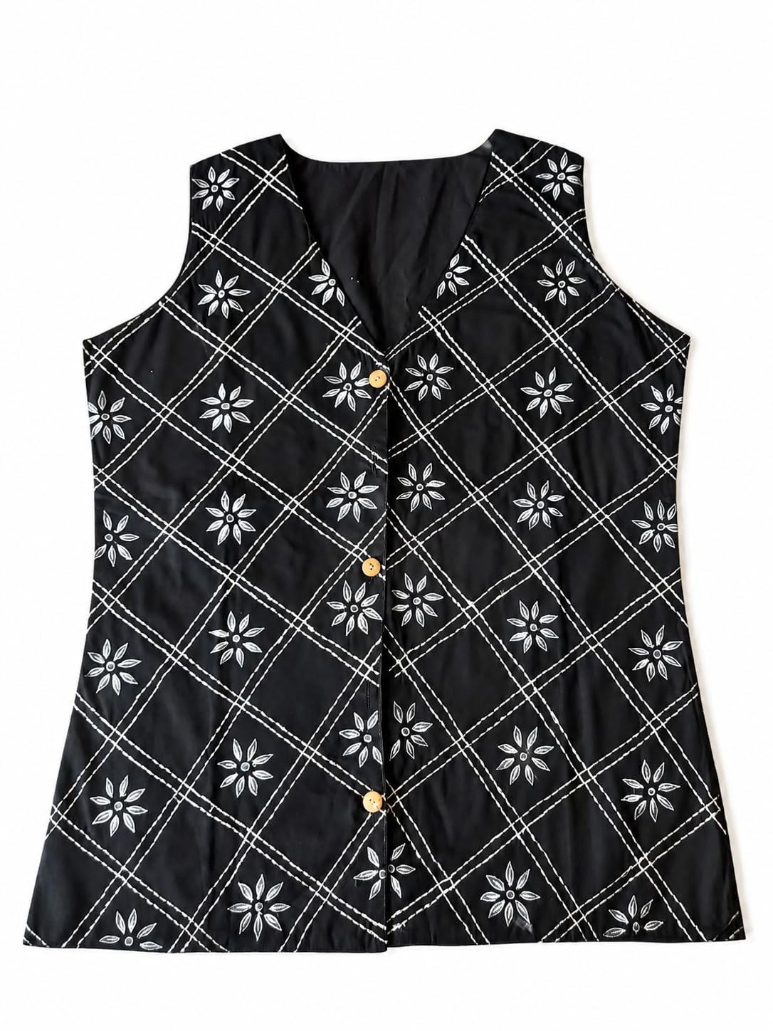 Women's Floral Embroidered Vest, Black Colour, Medium Size-picture-34