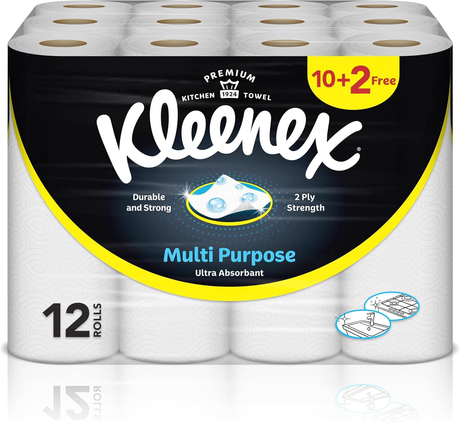 Kleenex, Multipurpose Kitchen Tissue Paper Towel Roll, Pack of 10+2 Free x 40 sheets Towel Rolls, Absorbent Towels for all Surfaces, Strong and Durable, Versatile Usage 2026