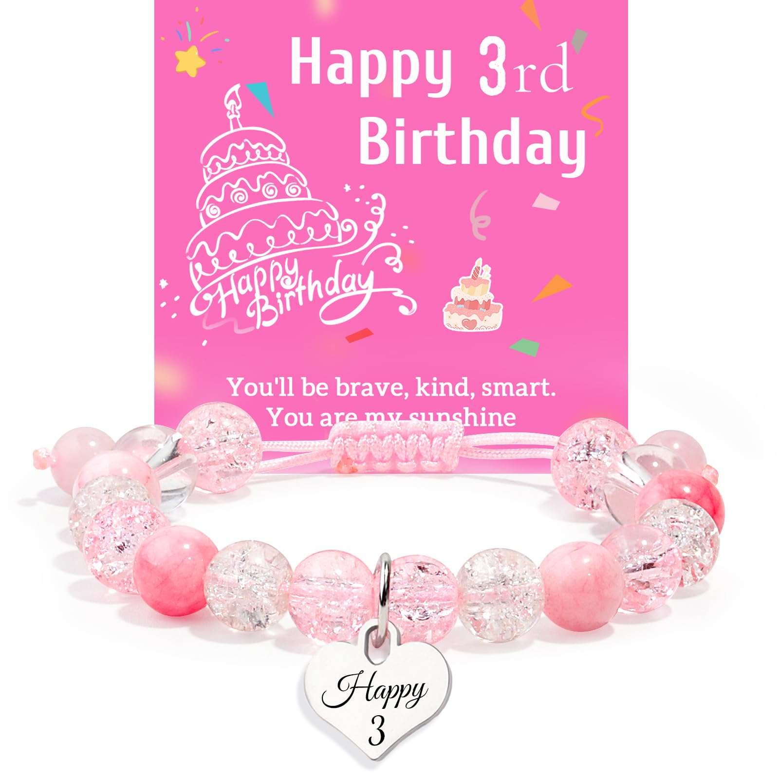 ZZLTAWS Birthday Bracelets Gifts for 1 2 3 4 5 6 7 8 Year Old Girls, Pink and white crystals Heart Charms Bracelets, Birthday Gifts for Girls Daughter