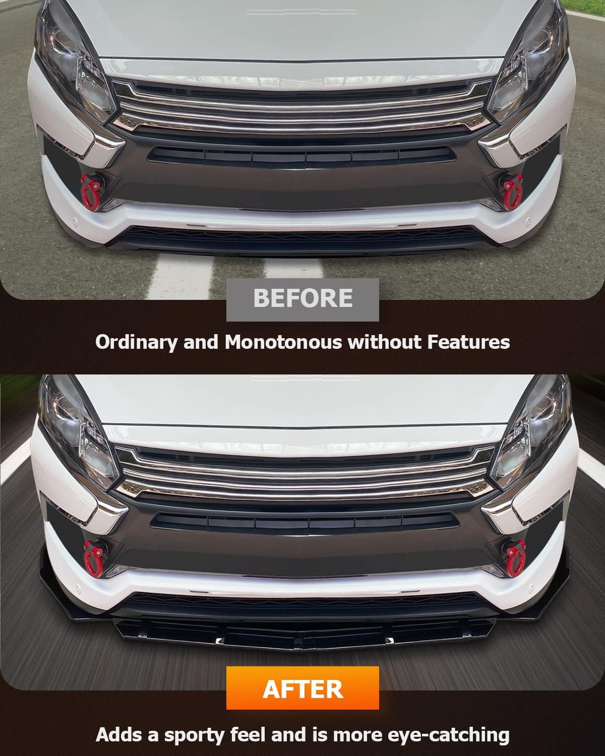 FINDAUTO PP Car Front Lip Body Kits Universal Glossy Black Front Bumper Lower Lip Splitter Spoiler
