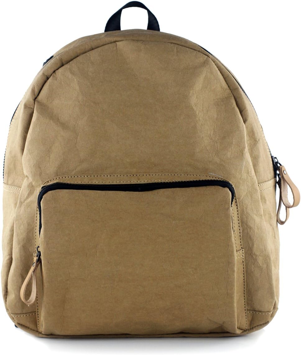 Men Women Classic Handcraft Washable Kraft Paper Zipper Backpack School Bag Loptop Bag (brown)