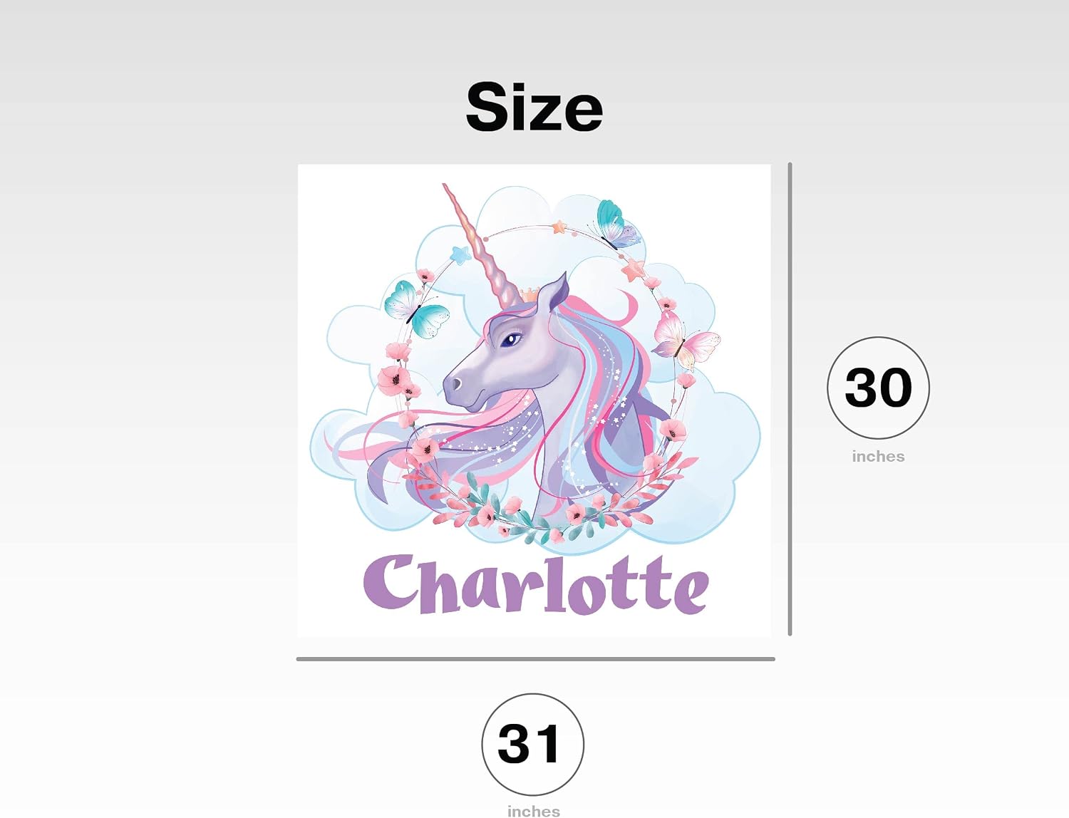 Amazing Unicorn Decal for Girl Room - Pink Lilac Paint Sticker with Wreath Flowers and Butterflies - Kids Teens Room - Unique Wall Decal for Bedroom - Own Custom Large Name Sticker 30x31