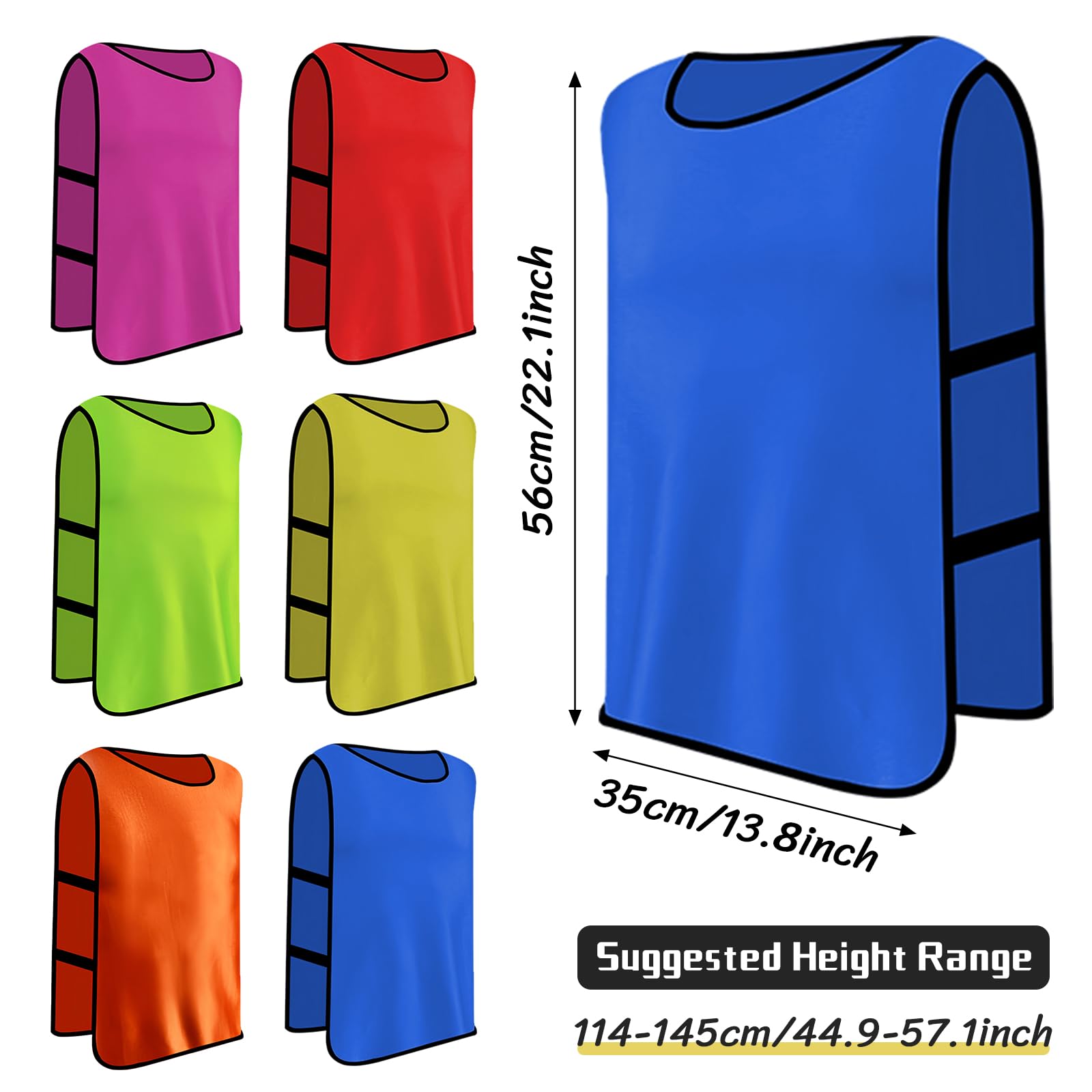 Lot de 6 Chasubles D'entraînement Sport Enfants, Chasuble Enfant Football, Gilet D'Entraînement Professionnel de Football, Training Gilets pour Pratique Football, Basket, Rugby, Hockey