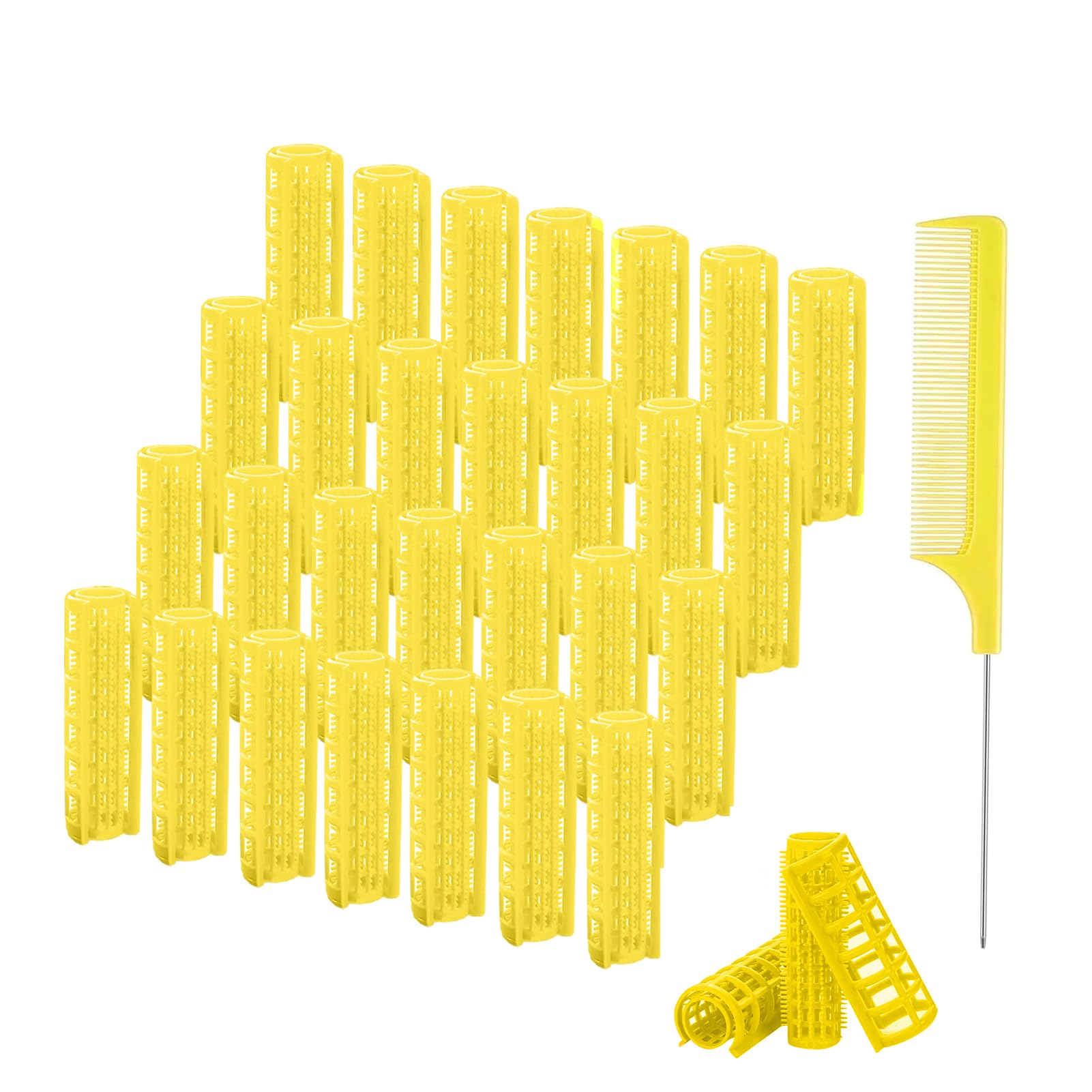 ZMD 28PCS Small Plastic Hair Rollers Set, 0.6In/1.5cm Snap on Rollers Self Grip Hair Curlers Heatless Rollers with Comb Hairdressing Curlers Tools for