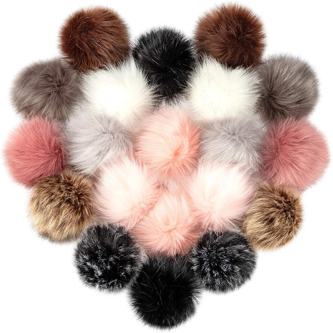 Cosweet 20pcs 10cm DIY Faux Fox Fur Fluffy Pompom Ball- Faux Fox Fur Pom Pom Balls with Elastic Loop Removable Knitting Hat Accessories for Hats Shoes Scarves Bags Keychains (10 Colour-Dark)