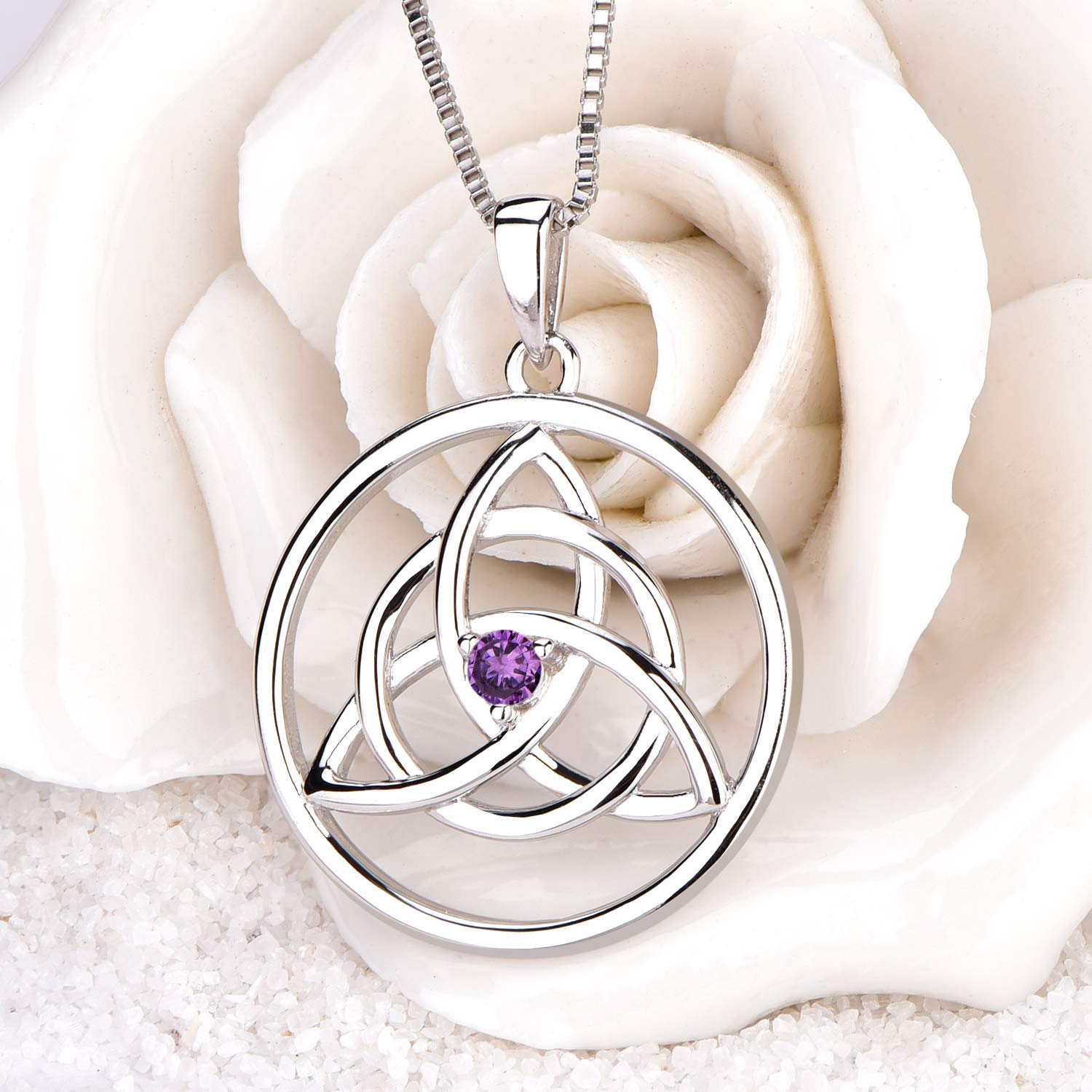 YL Kette Keltische 925 Sterling Silber 12 Geburtsstein Zirkonia Irische Knoten Anhänger Halskette für Damen