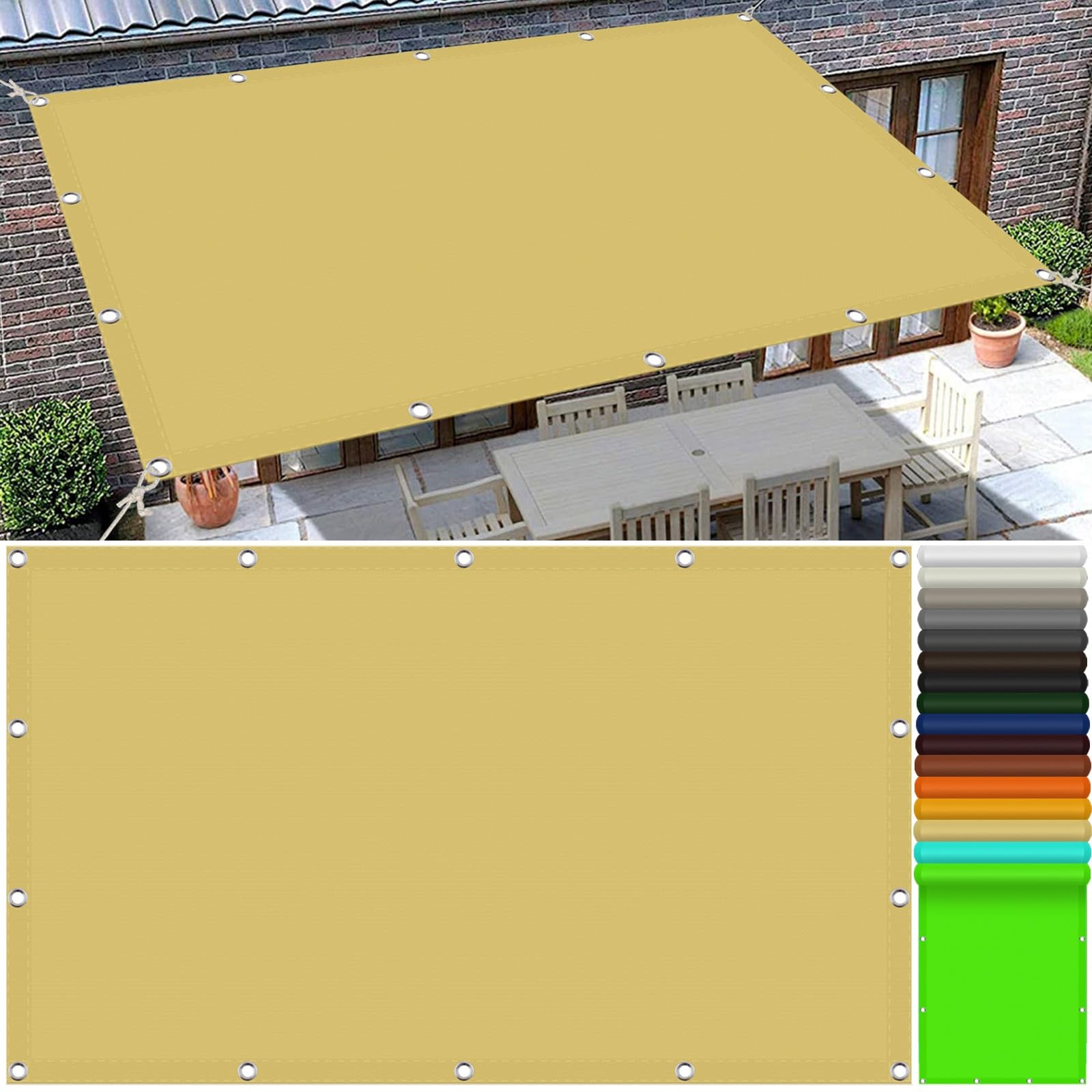 Marka Przeciwsłoneczna 3.6 x 6.6 m Oddychająca, Z Filtrem Uv, Wiatroodporna I Odporna Na Rozdarcia, Wodoodporna Markiza Markiza Prostokątna Na Kemping, Do Altany, Piaskowy żółty