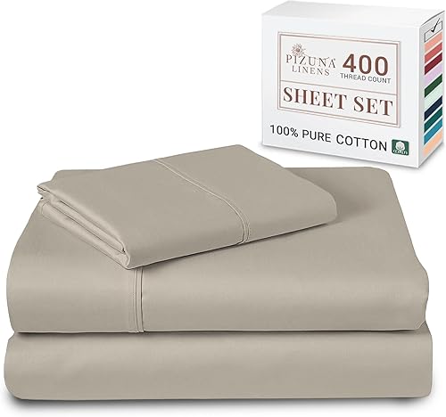 Pizuna - Ropa de cama de 100% tejido de satén de algodón de fibra larga de 400 hilos (juegos de sábanas, juego de funda).