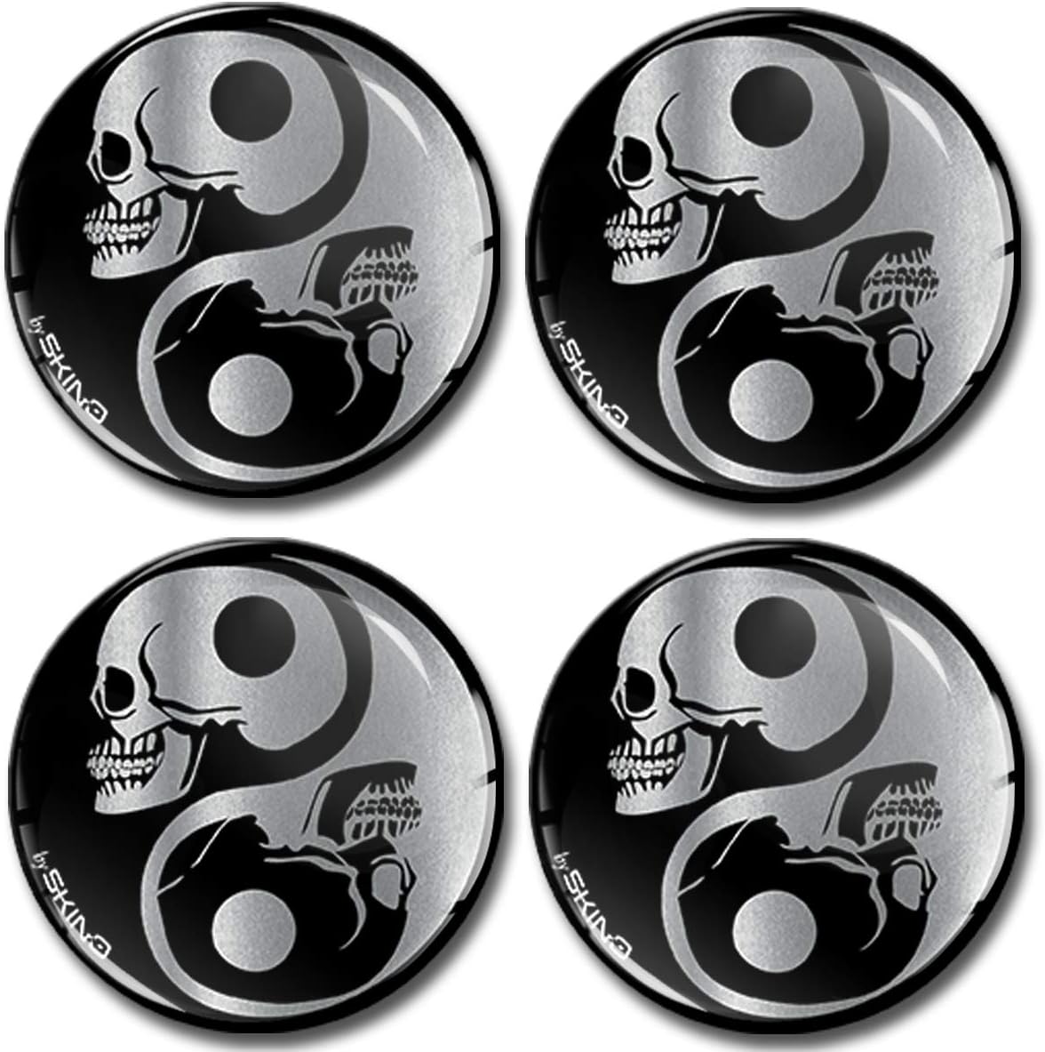 4 x 50 mm 3D Silicone Car Sticker Yin Yang Skull Silver Wheel Rim Sticker for Wheel Caps Hub Caps Wheel Hub Cover Car A 8250