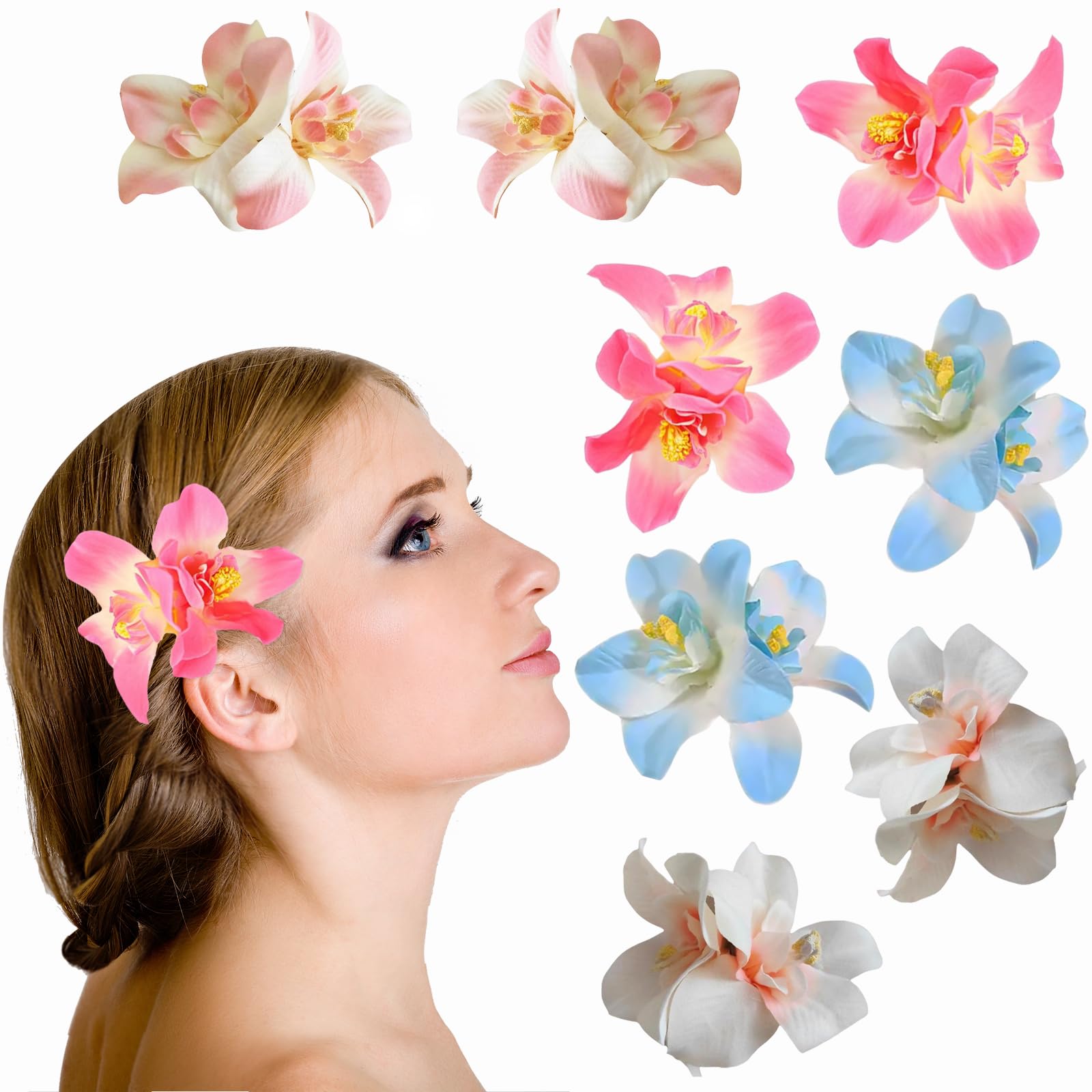 8pcs Flower Hair Clips, Hawaiian Beach Flower Hair Accessories, Bohemian Style, Realistic and Beautiful Shape