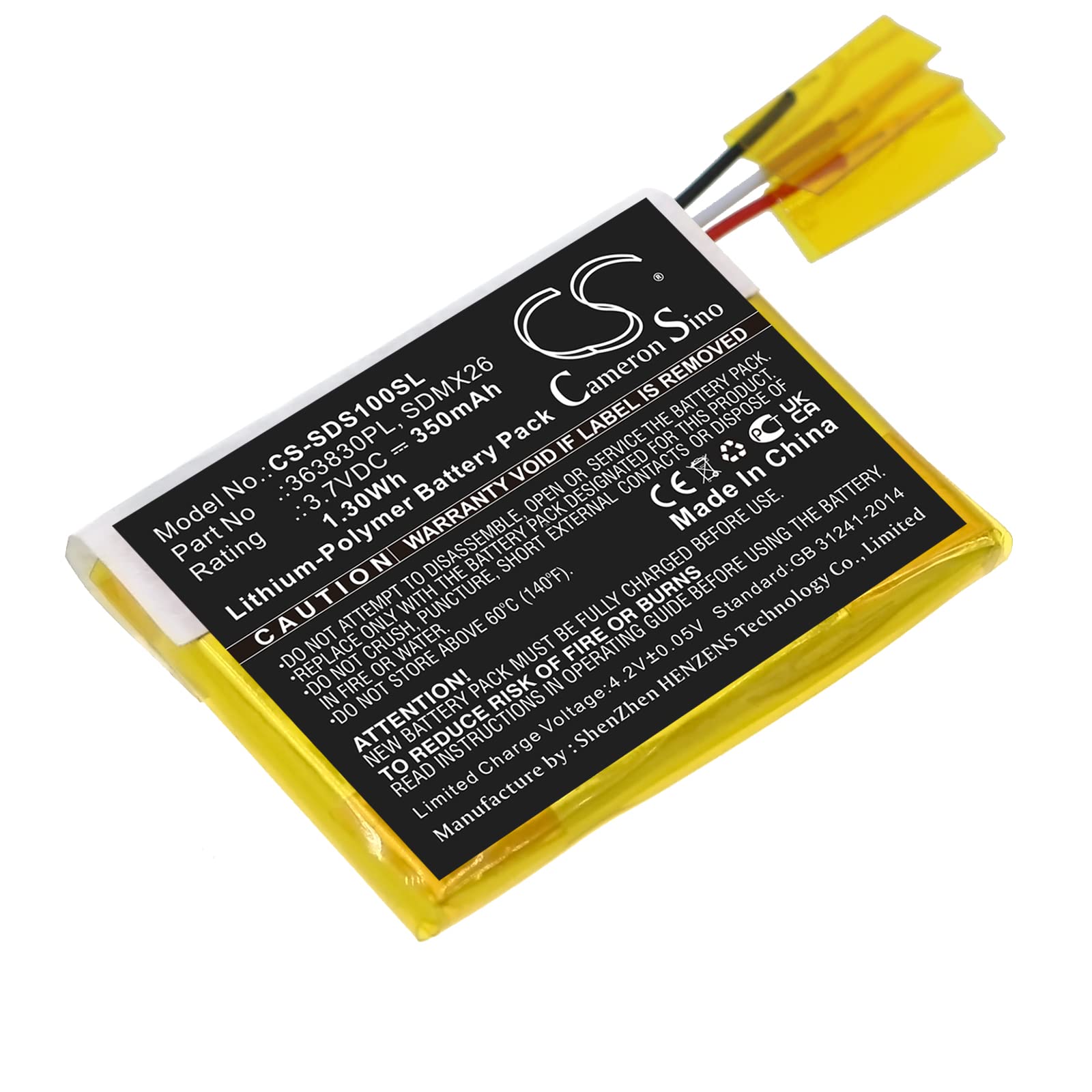 FYIOGXG Cameron Sino Battery for Sandisk Clip Jam, Sansa Clip PN:Sandisk 363830PL, SDMX26 350mAh / 1.30Wh