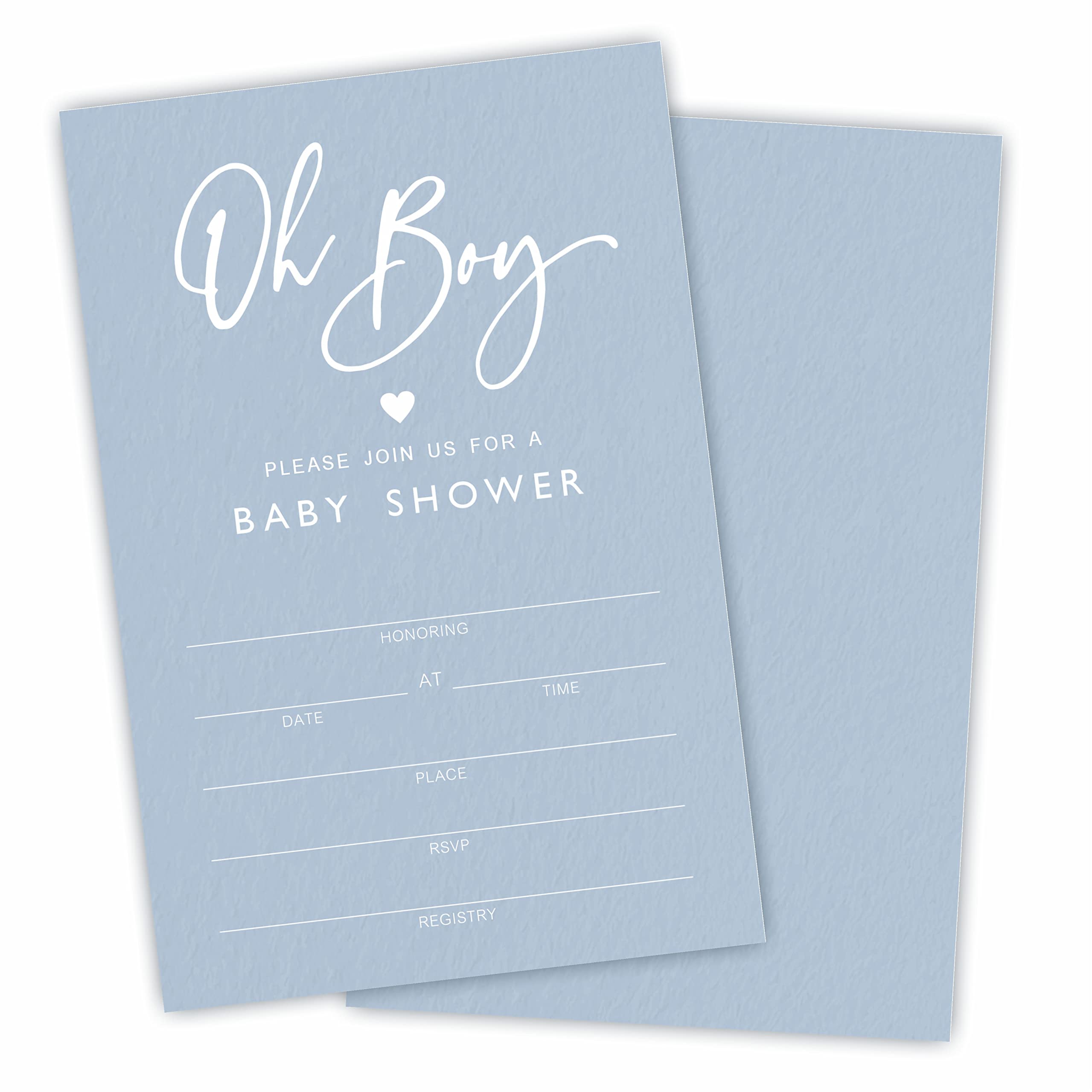Oh Boy! Baby Shower Invitations, 25 Blue Theme Fill-In Invitation Cards With Envelopes, Double-Sided Invitation For Baby Announcement, Gender Reveal Party Favor And Supplies-BBYQK-A10