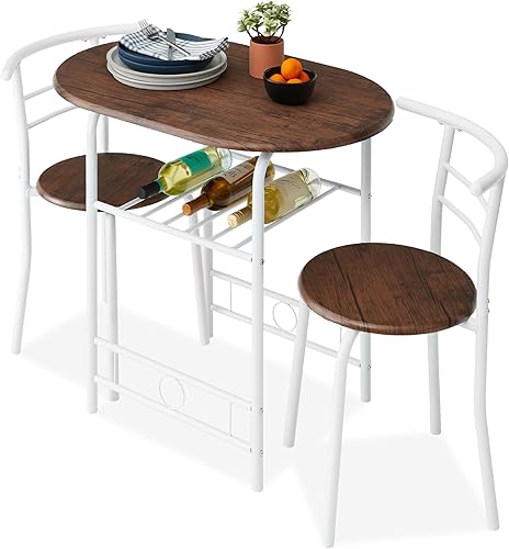 Miniatura 8 de Best Choice Products Juego de mesa redonda y silla de madera de 3 piezas para cocina, comedor, espacio compacto con marco de acero, estante de vino