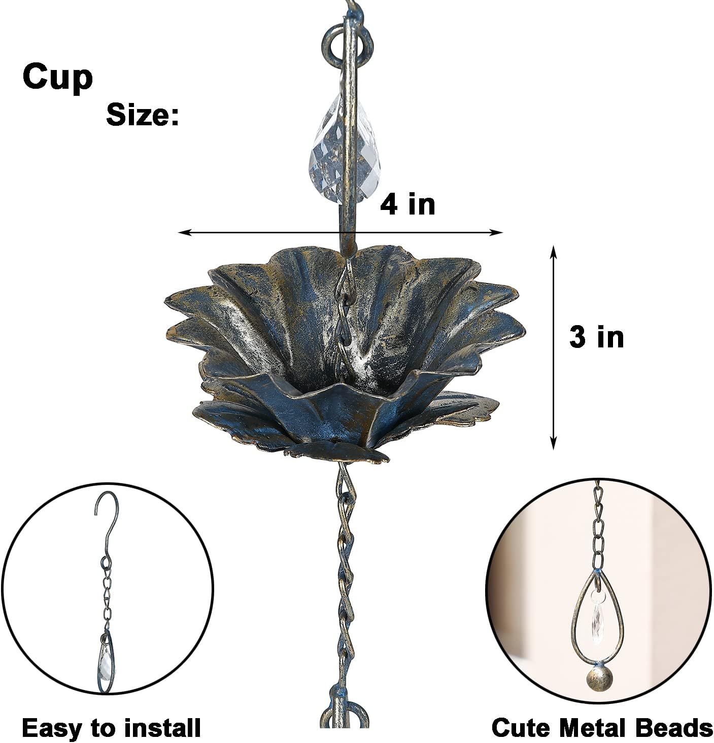8.5Ft Rain Chain for Gutters,Lotus Rain Chain for Gutters Downspout Replacement, Decorative & Functional Rain Catcher Chain for Patio/Garden