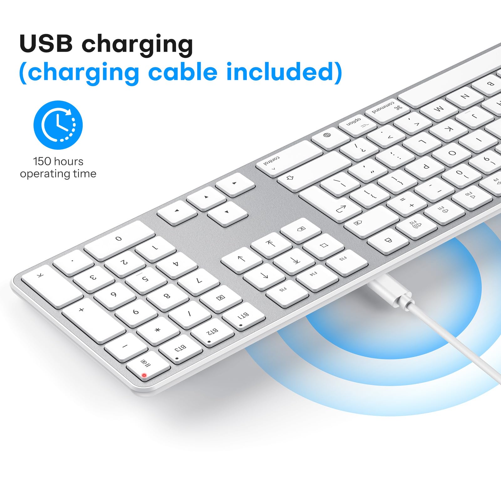 OMOTON inalámbrico Bluetooth Teclado y ratón para Mac (MacBook Air/MacBook Pro/iMac/iMac Pro),Teclado y ratón USB Recargables para Mac OS, con 3 Canales Bluetooth, Escritura silenciosa, Plateado